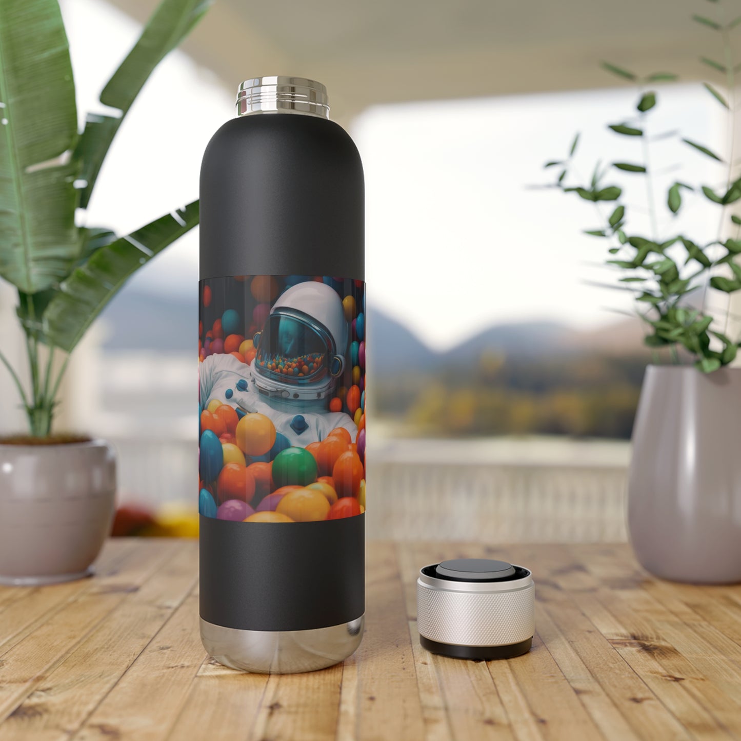 a realistic of photography astronaut lying in colourful balls pool - Soundwave Copper Vacuum Audio Bottle 22oz