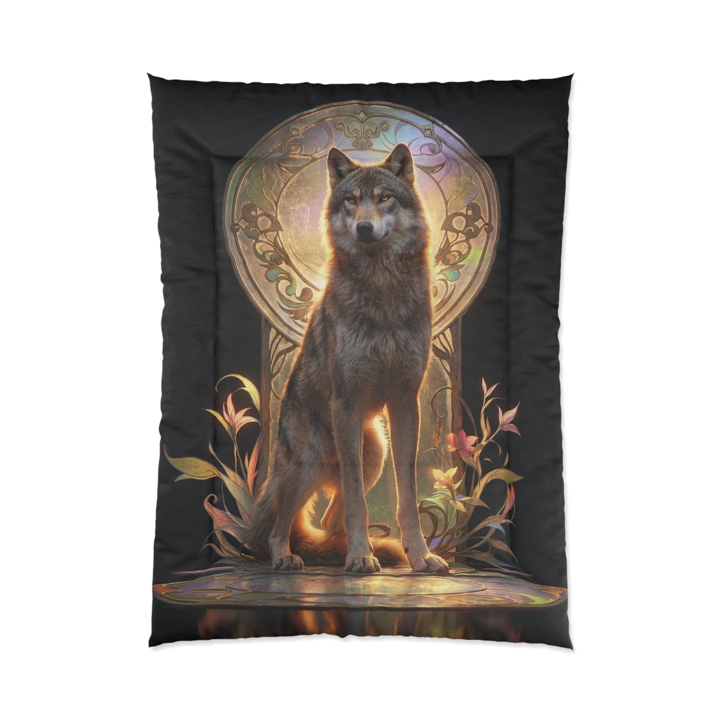 Regal Wolf Throne Comforter – Golden Hour Sentinel Dreamscape