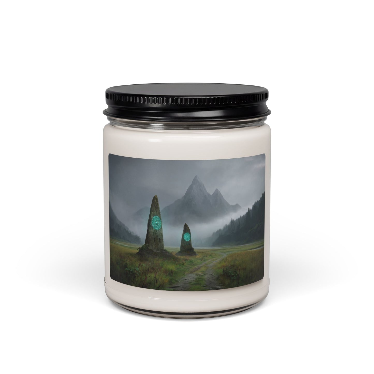 Twin Stone Portal Candle – Whispering Peaks & Glowing Glyphs