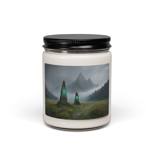 Twin Stone Portal Candle – Whispering Peaks & Glowing Glyphs
