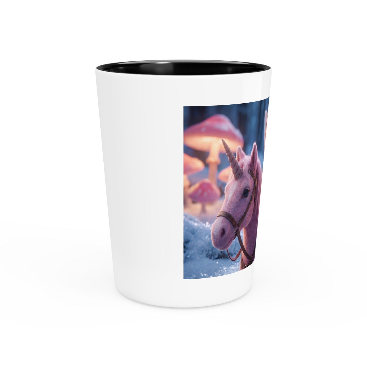 Pink Unicorn Forest Shot Glass – Tiny Knight on a Snowy Ride