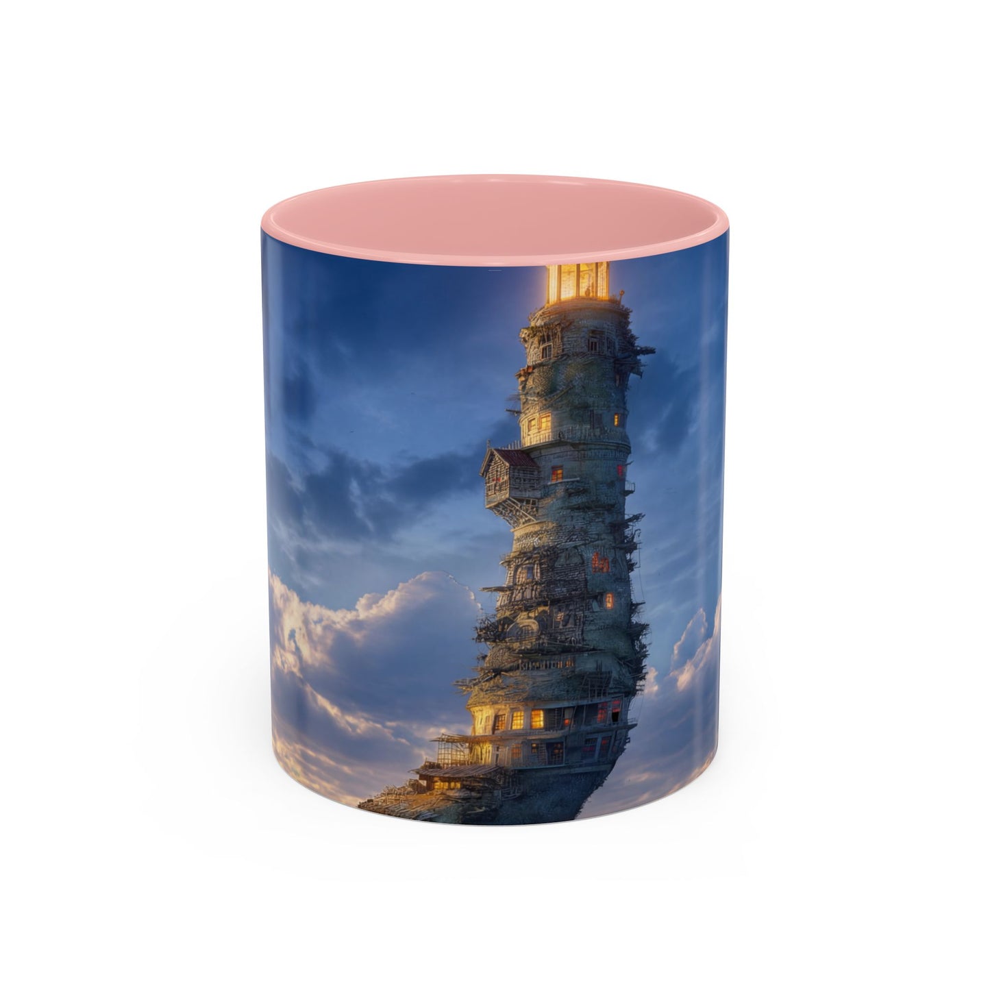 Skyborne Lighthouse Accent Coffee Mug (11, 15oz) – Floating Beacon at Dusk