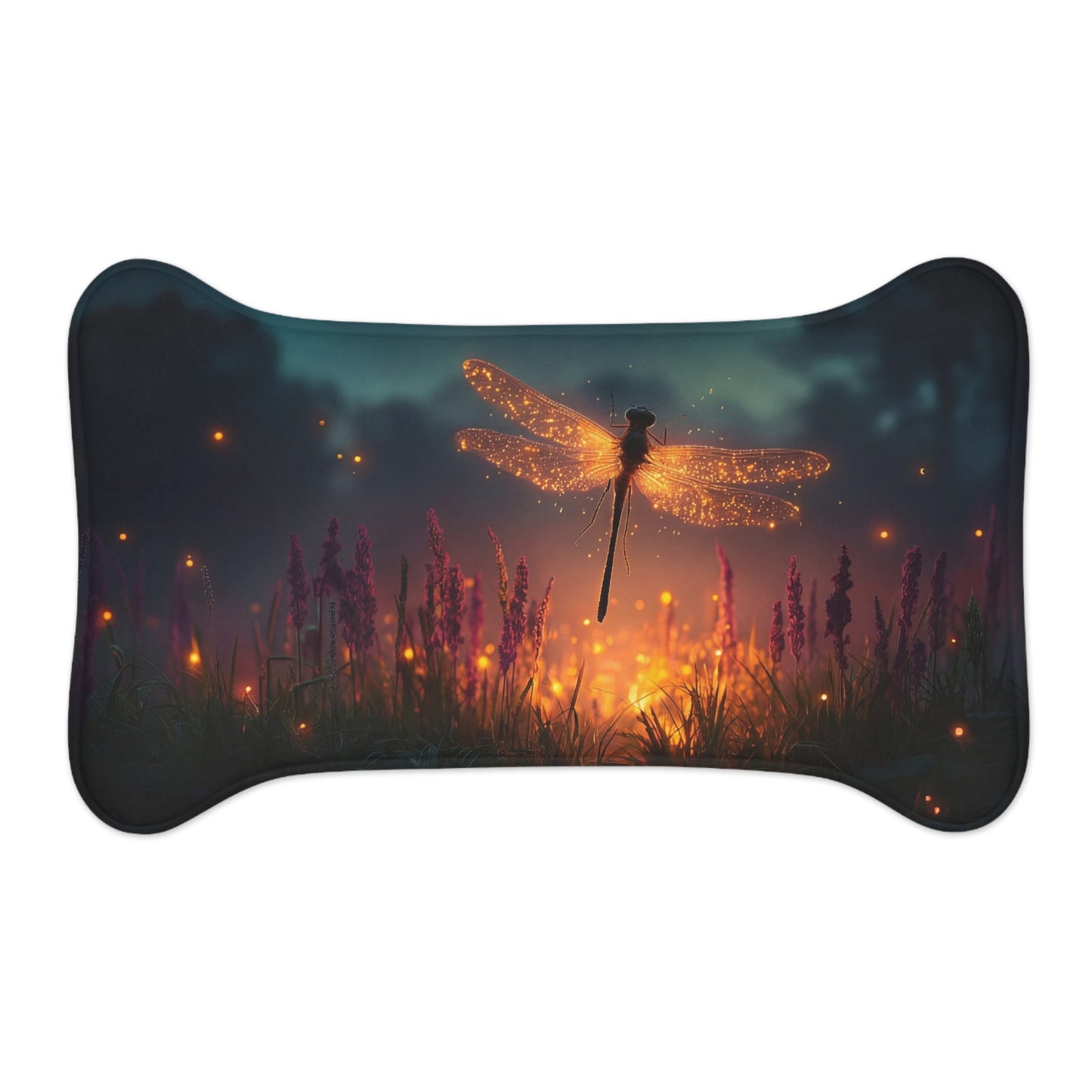 Glowing Dragonfly Pet Feeding Mats – Twilight Meadow Dreamscape
