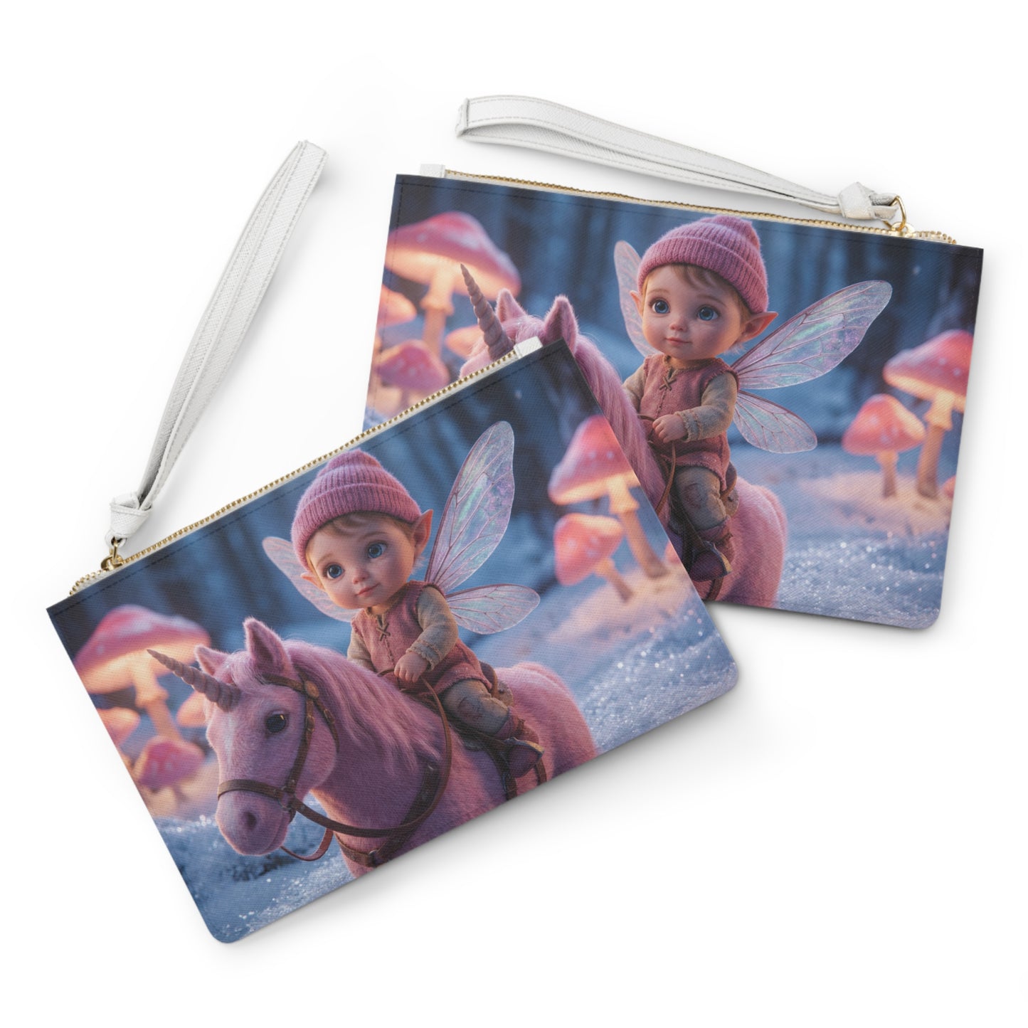 Pink Unicorn Rider Clutch Bag – Snow-Dusted Fairy Quest