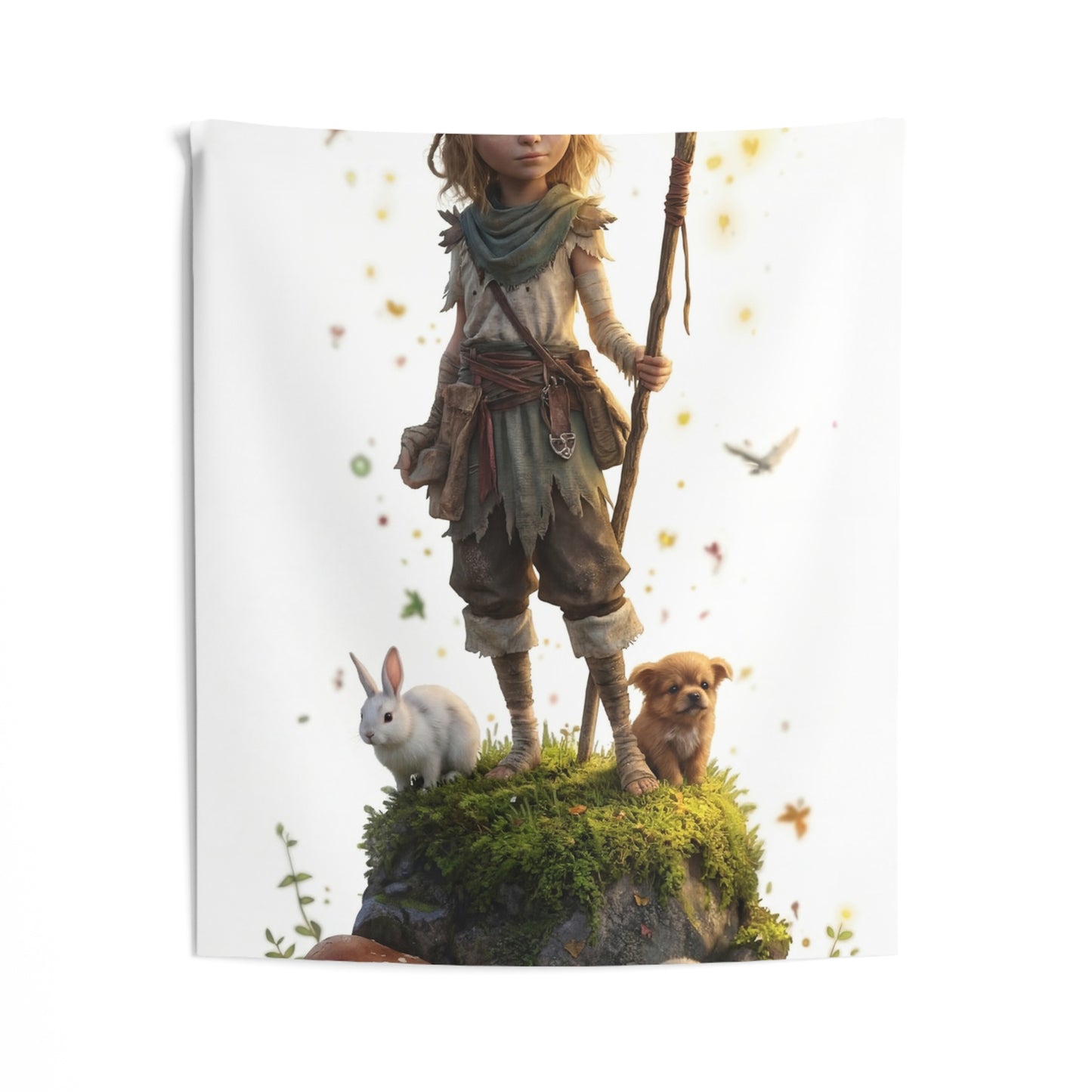 Forest Sentinel Indoor Wall Tapestries – Golden Eyed Guardian of Mossy Stones