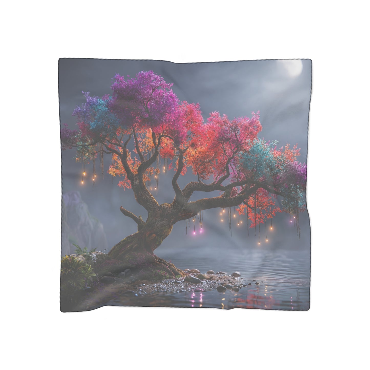 Chromatic Sentinel Tree Poly Scarf – Moonlit Rainbow Canopy