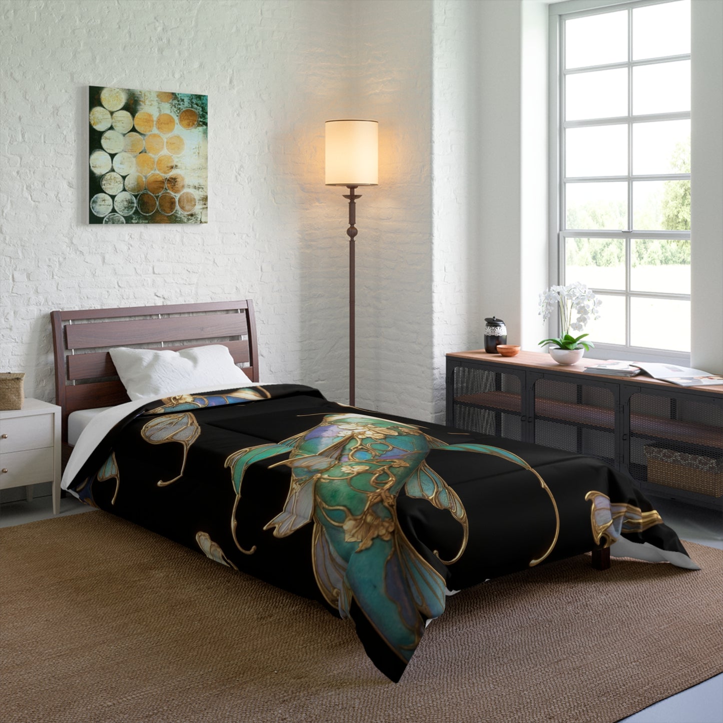Art Nouveau Koi Comforter – Liquid Light & Gold Leaf Dreamscape