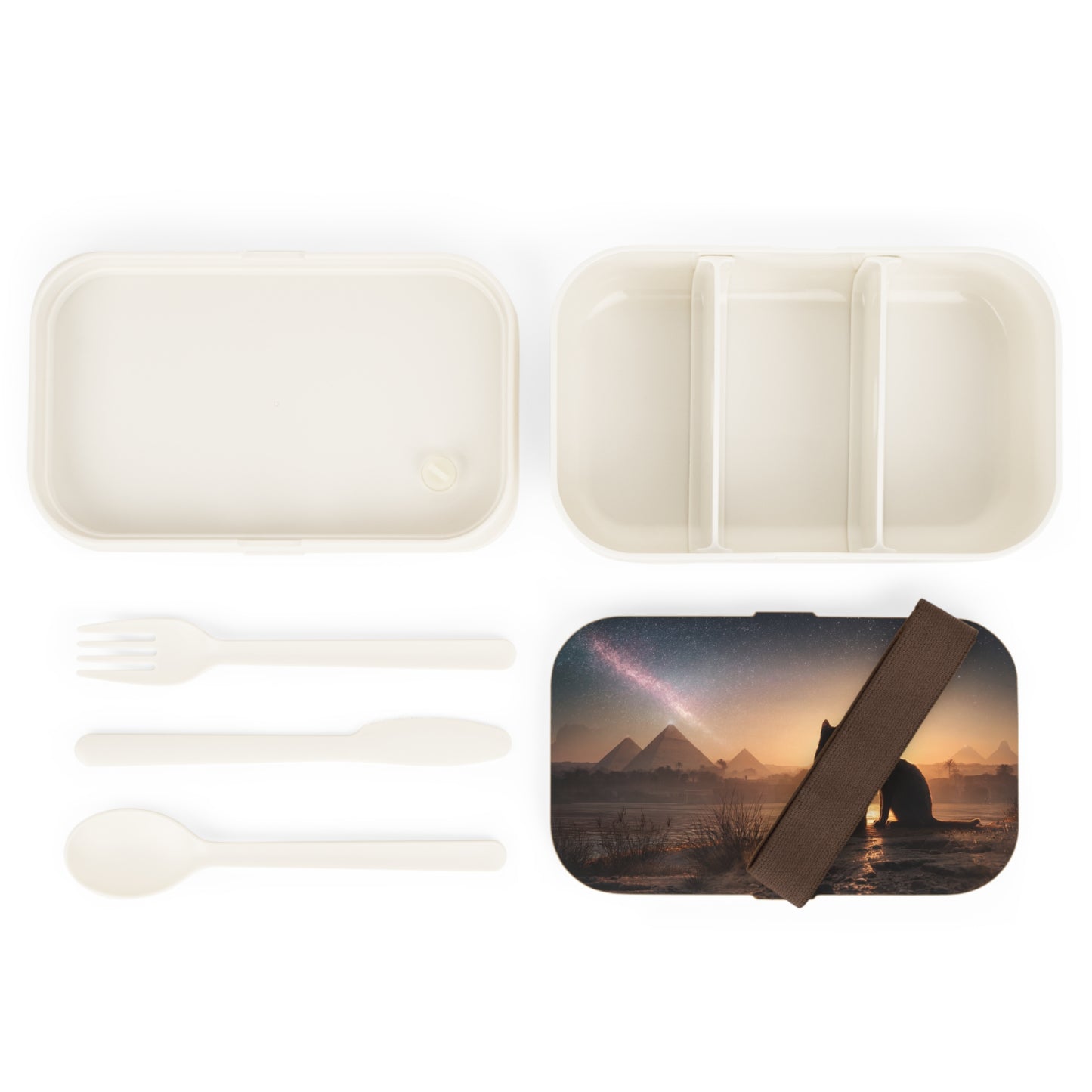 Starlit Pyramids Bento Lunch Box – Midnight Cats at Giza Silhouette