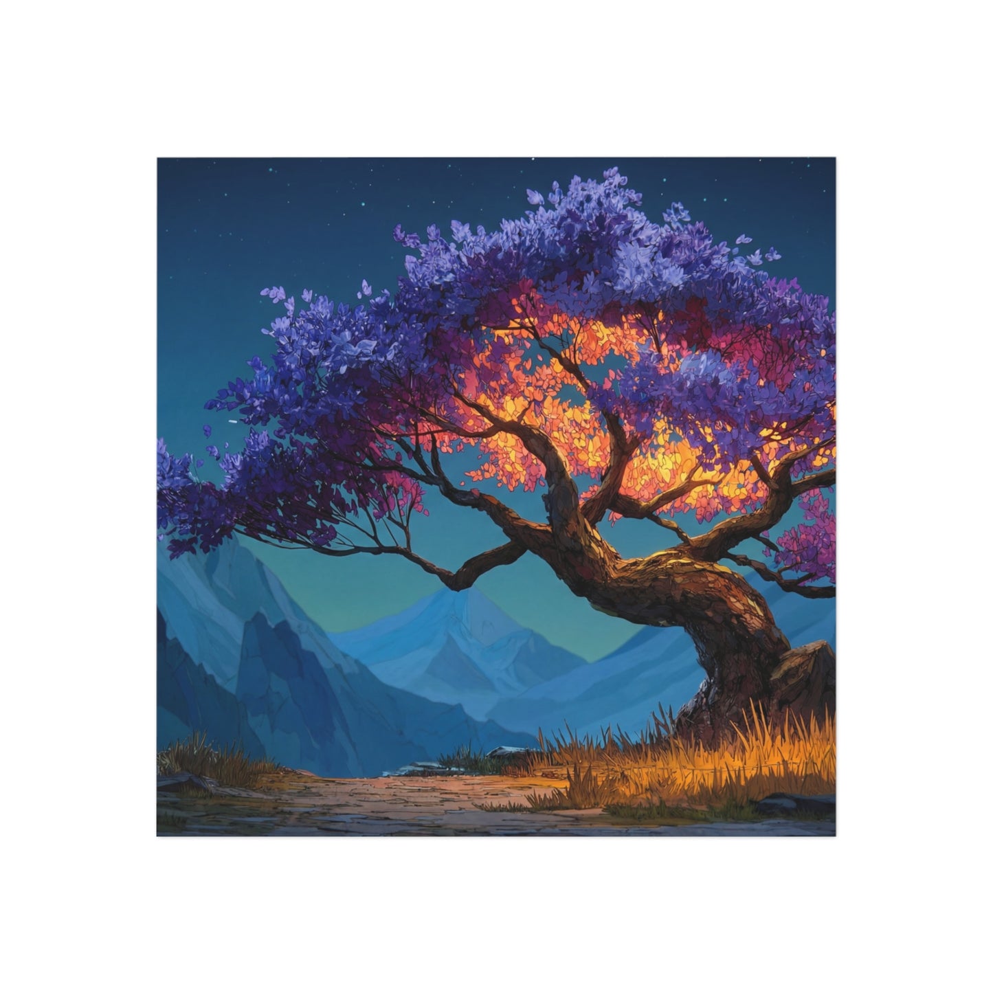 Celestial Tree Square Magnet – Twilight Bloom Guardian