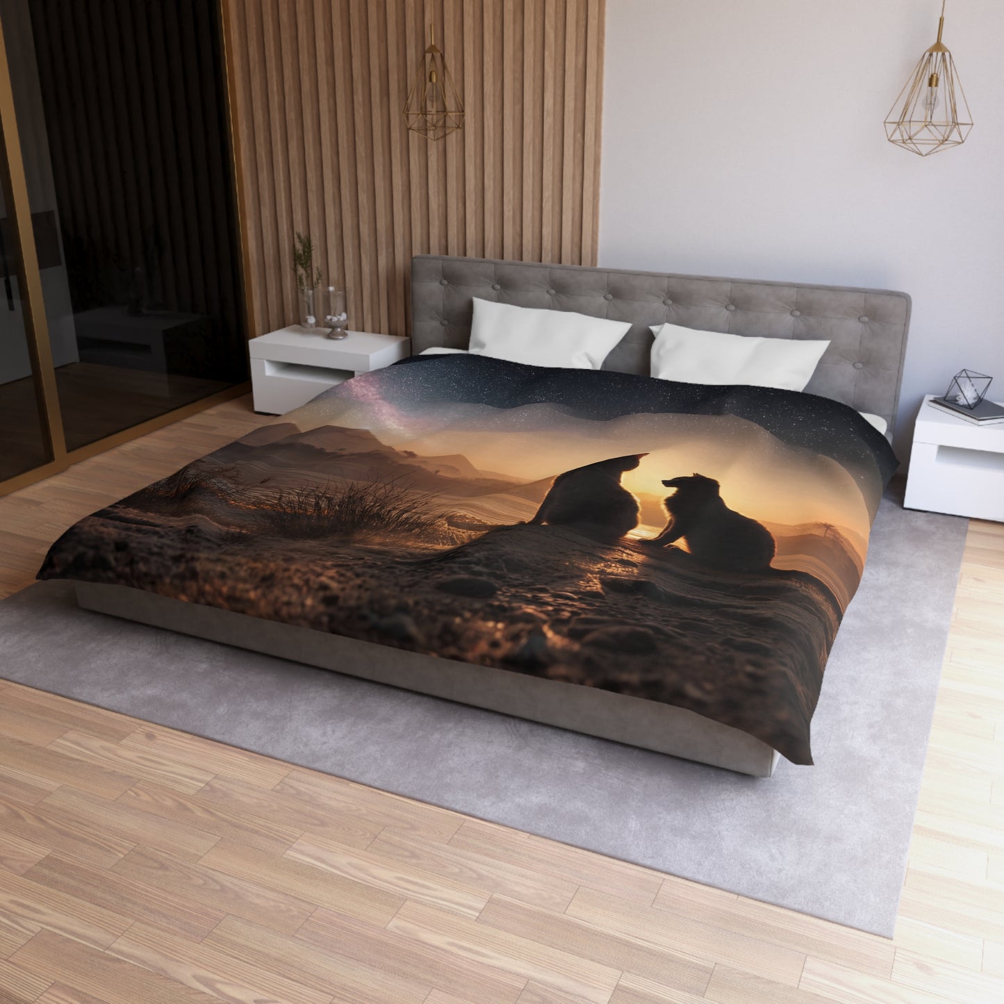 Starry Night Cats Duvet Cover – Giza Pyramids Sunset Dreamscape