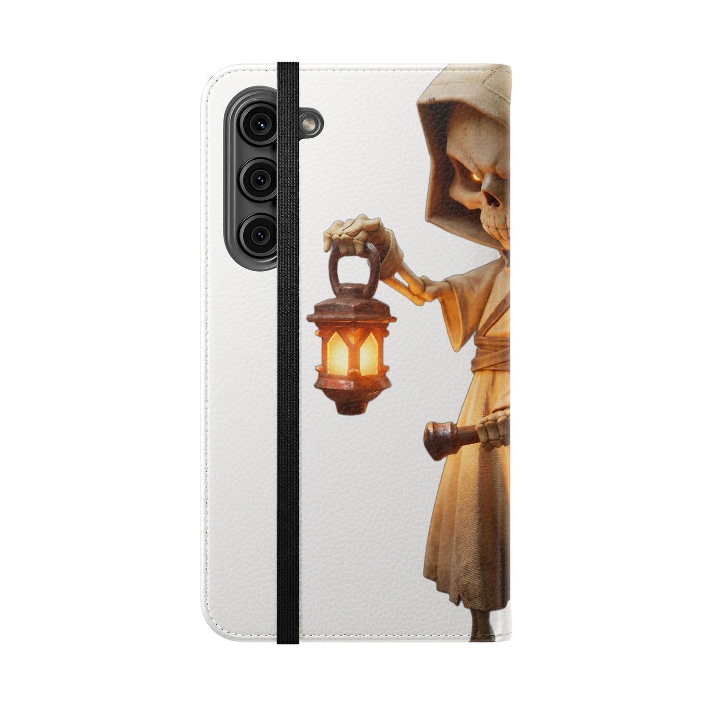 Lantern-Bearing Sentinel Flip Cases – Hooded Guardian with Scythe and Warm Glow