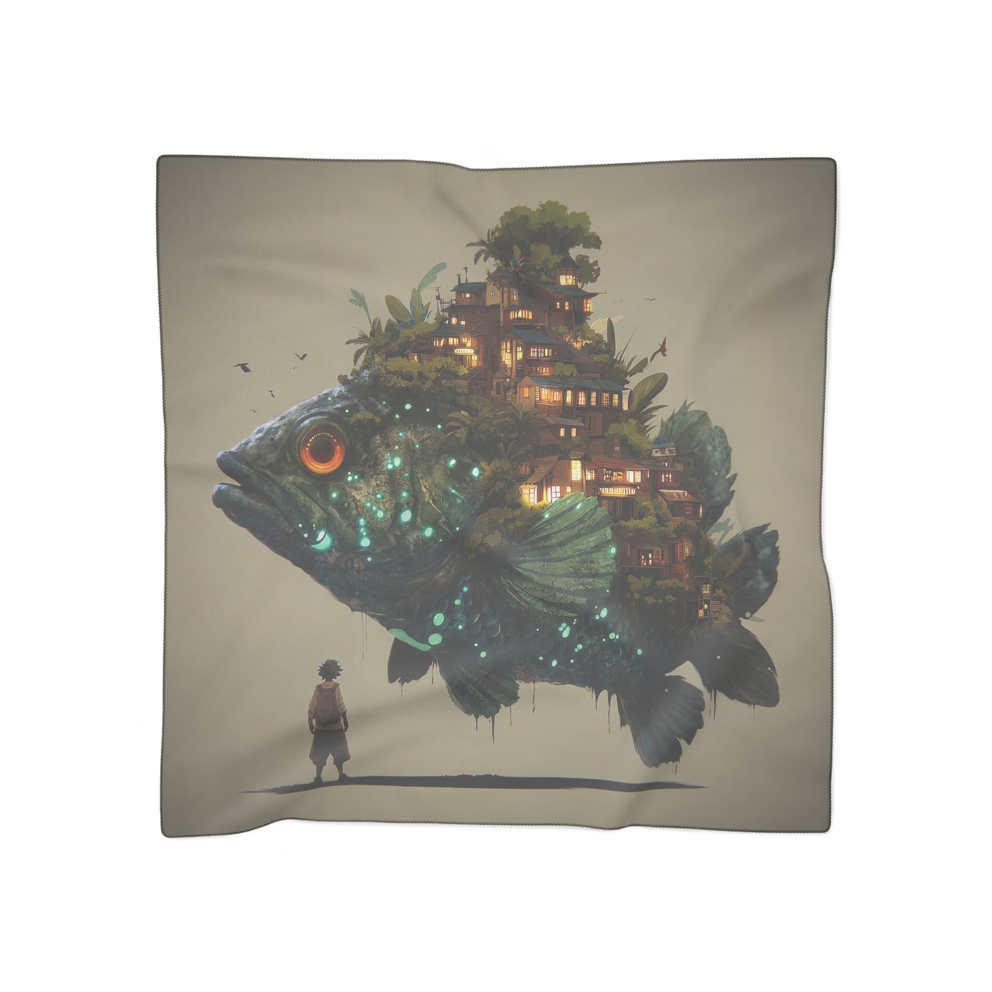 Giant Bioluminescent Fish Poly Scarf – Floating Village Dreamscape