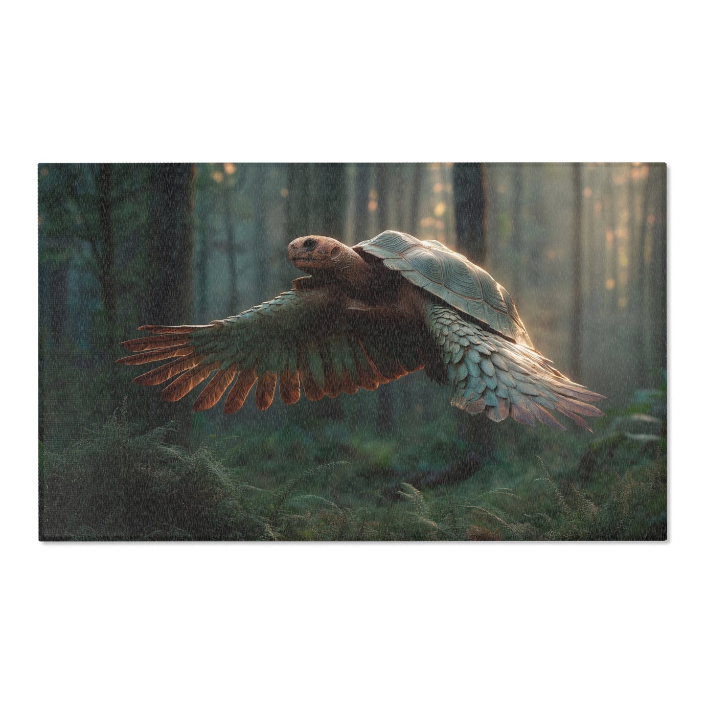 Winged Tortoise Forest Rug – Sunlit Canopy Flight Dreamscape