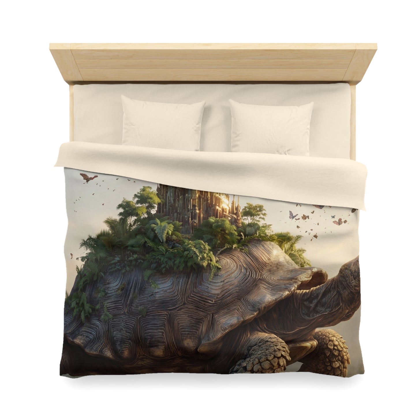 Ancient Turtle Citadel Microfiber Duvet Cover – Golden Castle on a Living Throne