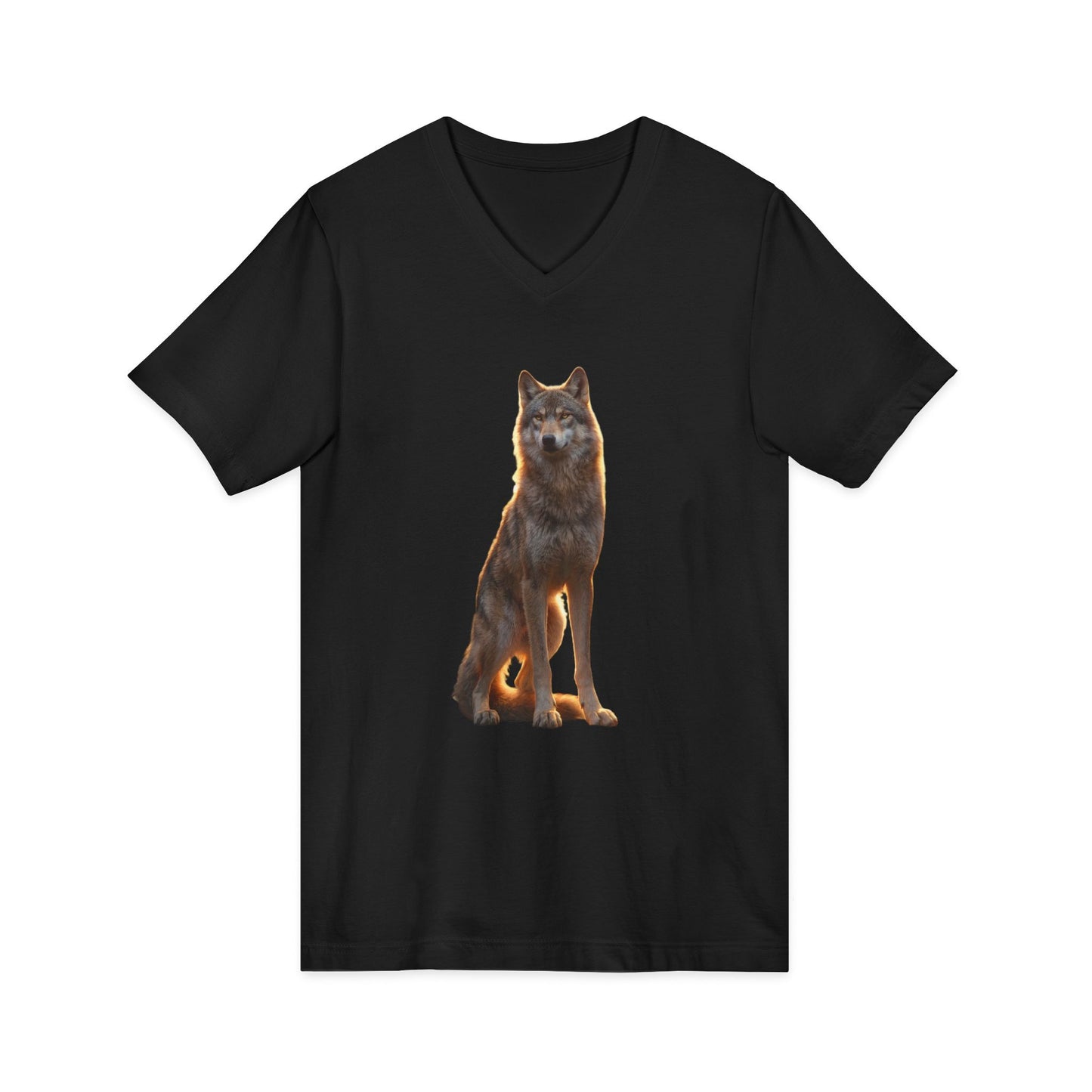 Sentinel Wolf Jersey Short Sleeve V-Neck Tee – Amber Light Guardian Portrait