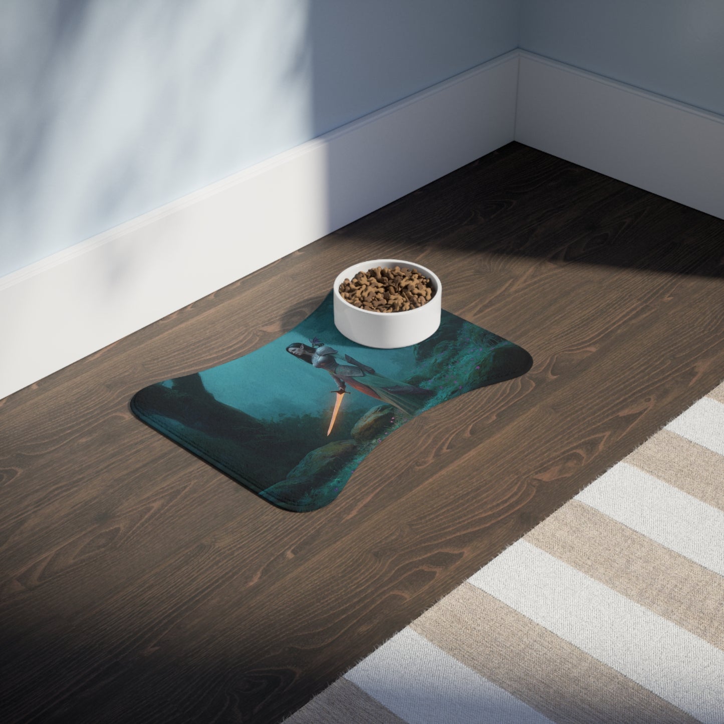 Guardian Elf Pet Feeding Mats – Mossy Forest Sentinel with Glowing Blade