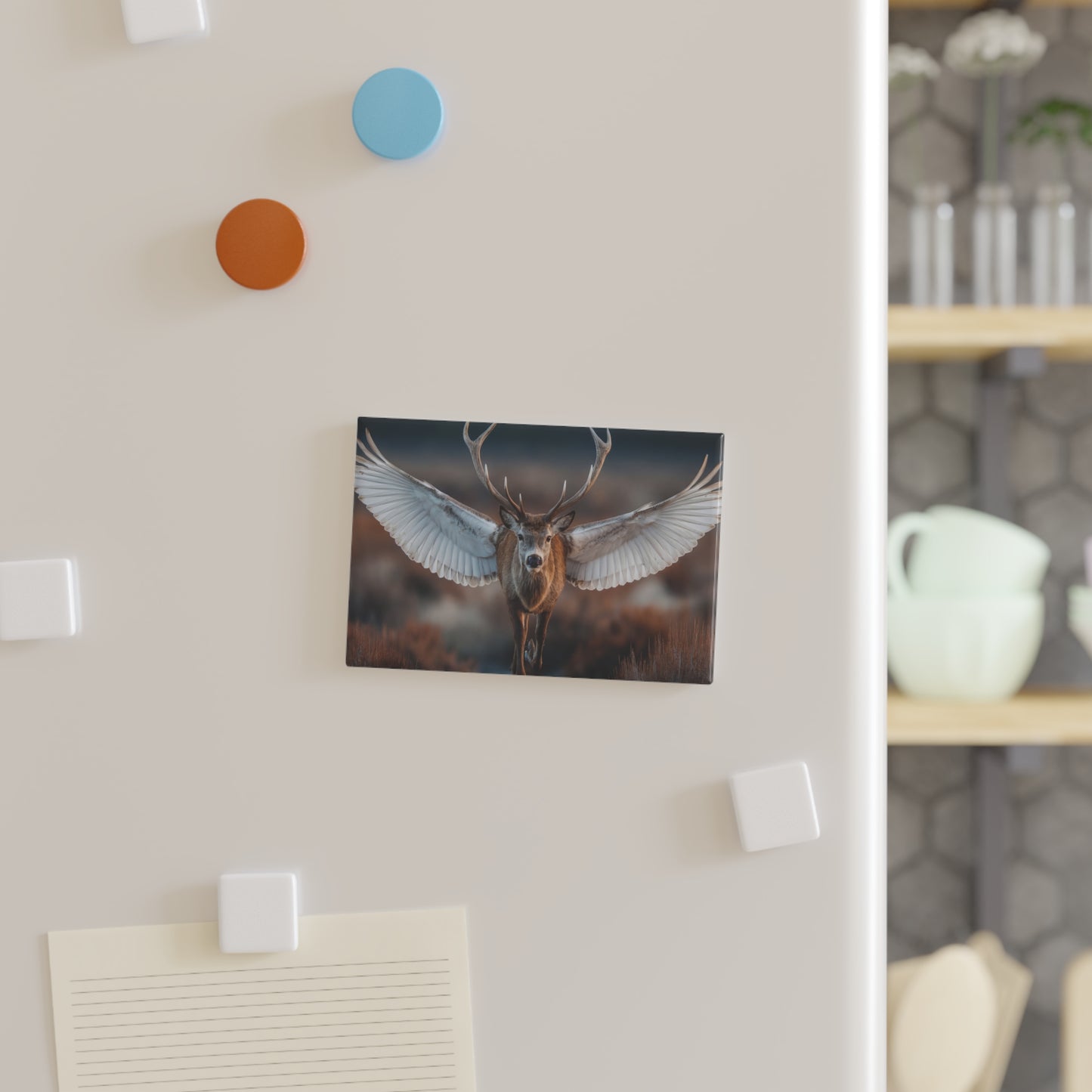 Winged Stag Button Magnet, Rectangle (1 & 10 pcs) – Soaring Through Twilight Heath