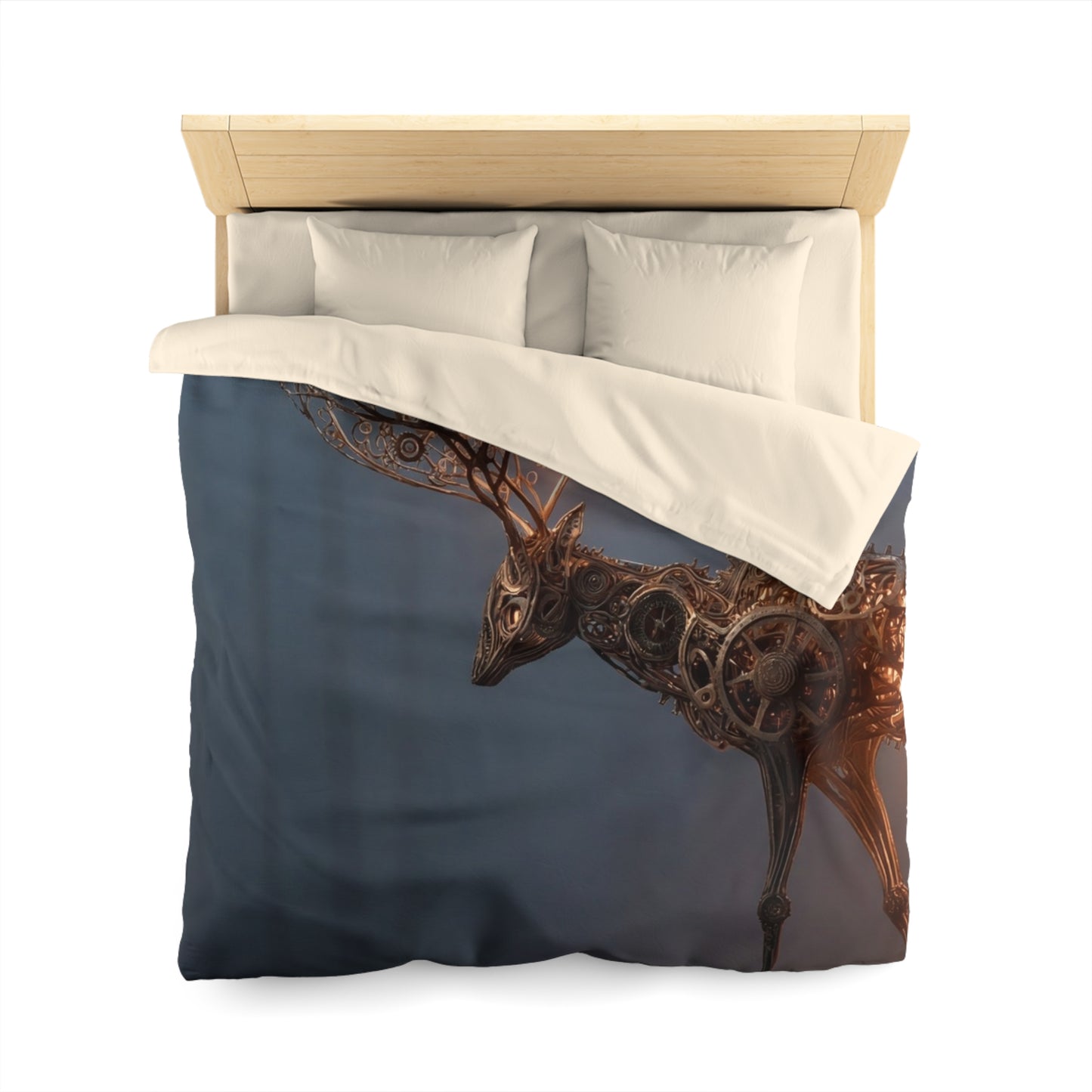 Clockwork Stag Microfiber Duvet Cover – Luminescent Forest Guardian