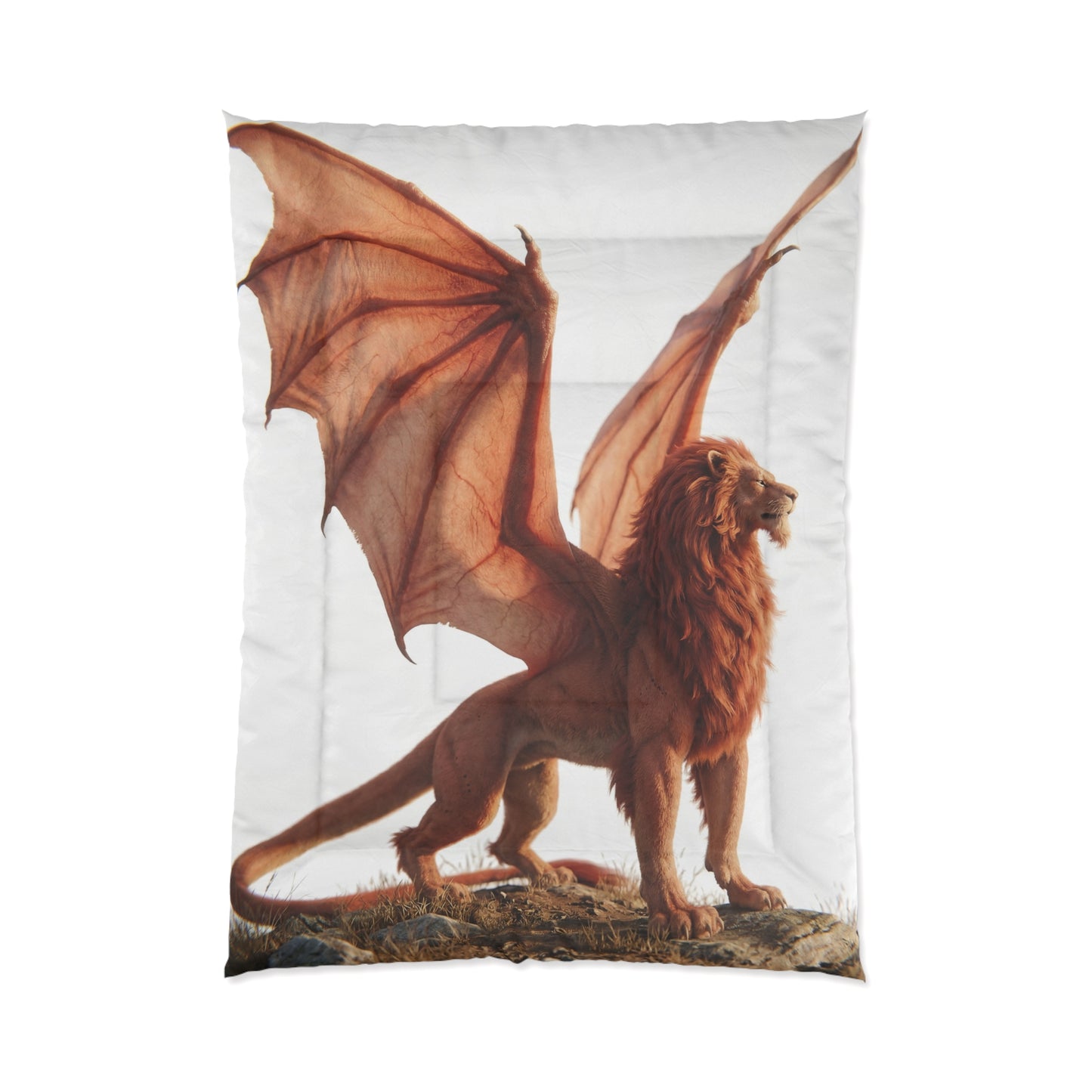 Winged Lion Comforter – Sunset Sentinel Dreamscape