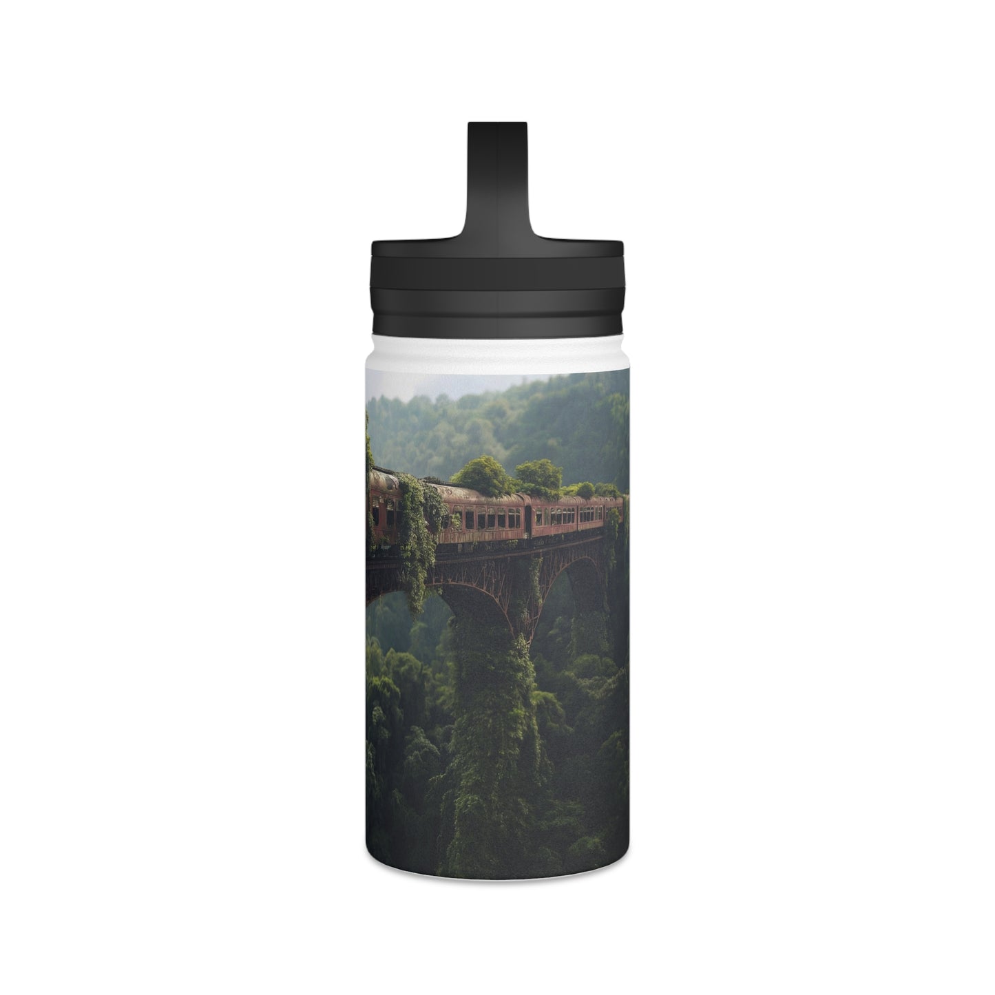Overgrown Train Bridge Water Bottle – Verdant Ruin Dreamscape