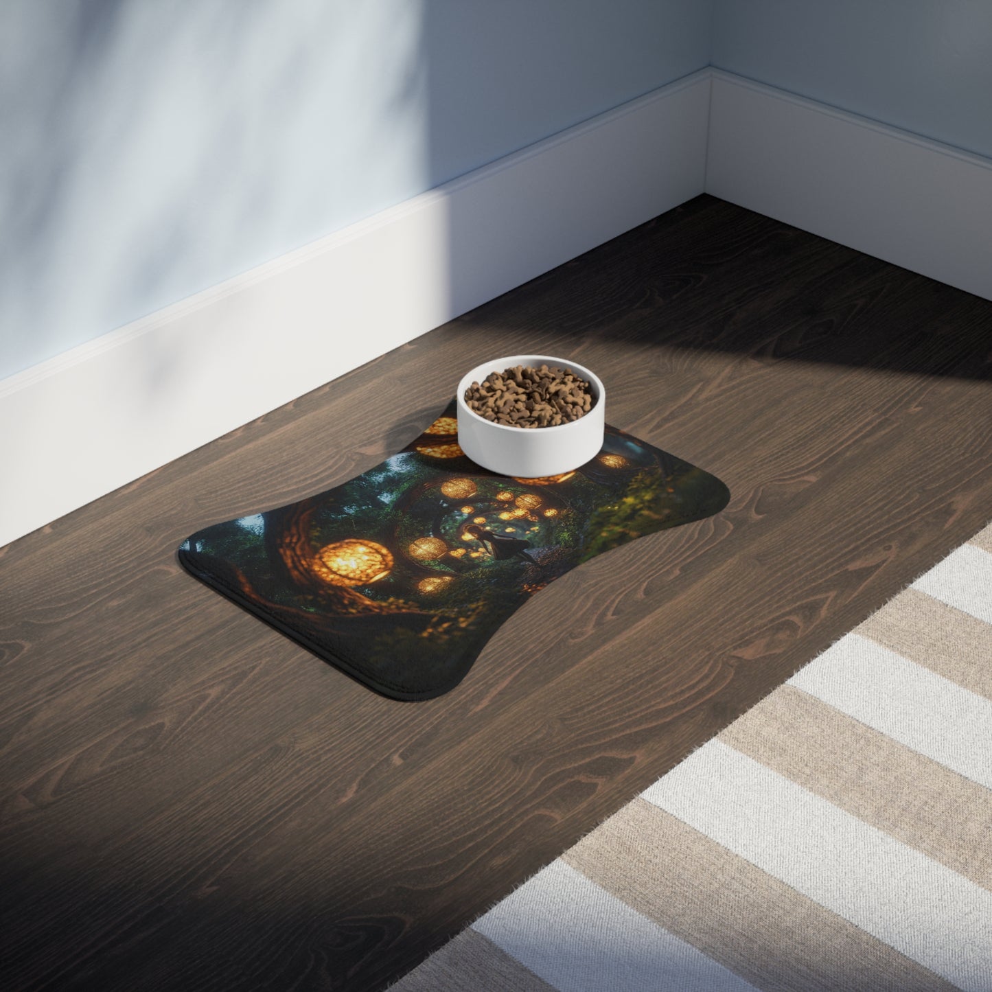 Luminous Forest Path Pet Feeding Mats – Warm Lantern Walkway