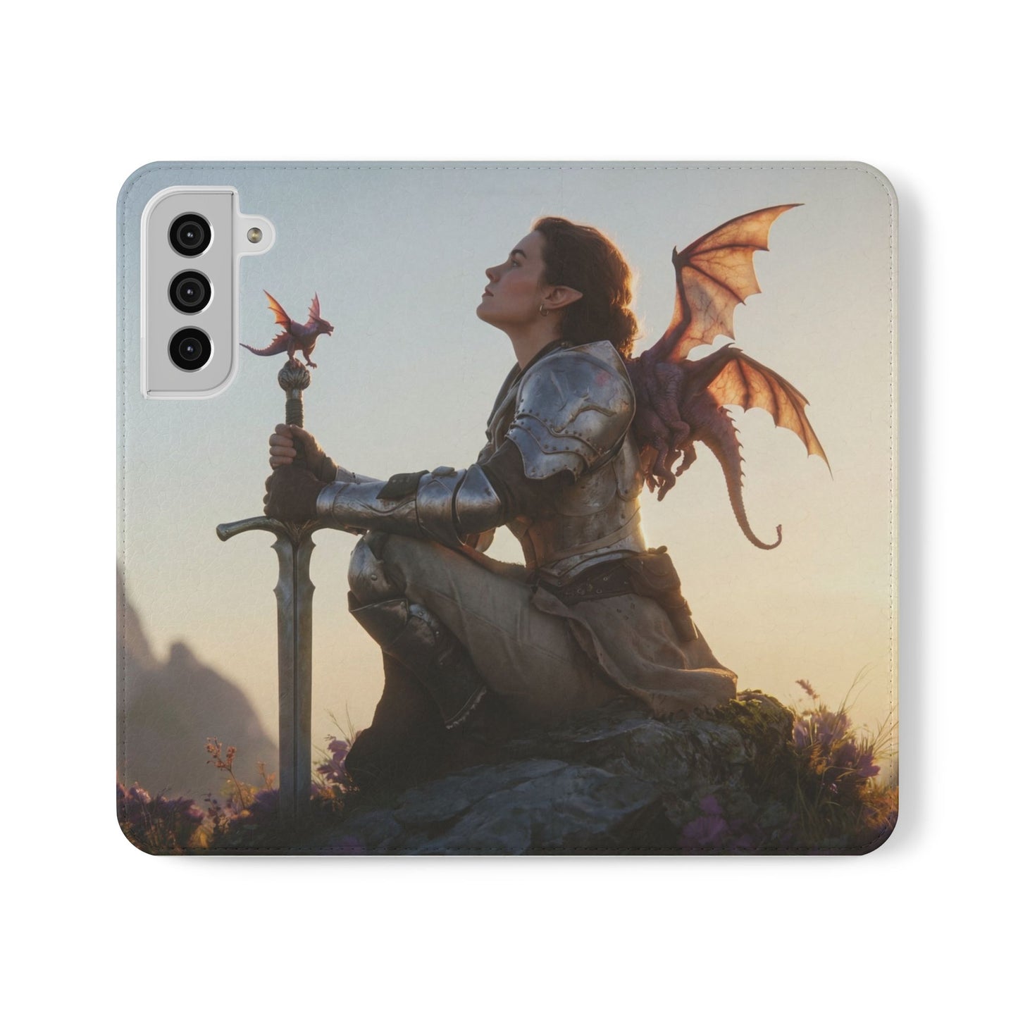 Dragon Knight Flip Cases – Sunlit Sentinel with Mini Drake and Sword