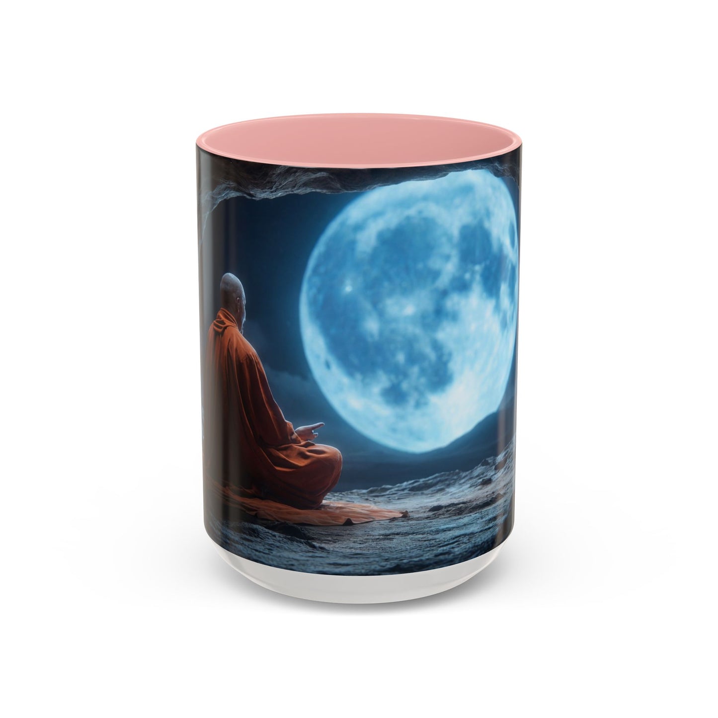 Moonlit Monk Meditation Mug – Serene Nightwatcher in Cave