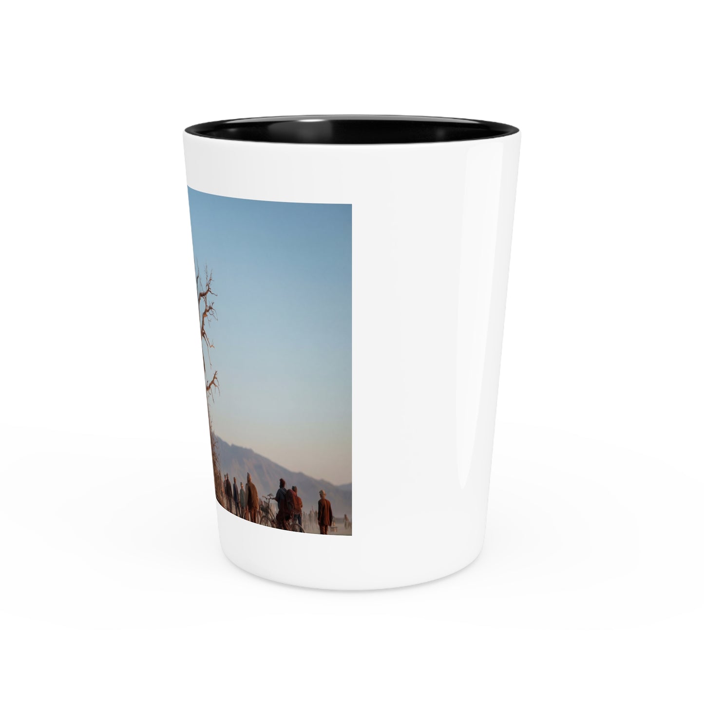 Clock Tower Wanderers Shot Glass – Desert Pilgrims and Rustic Timepiece