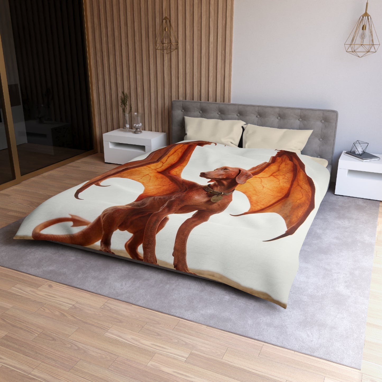 Winged Hound Duvet Cover – Amber Glow Guardian of the Hearth