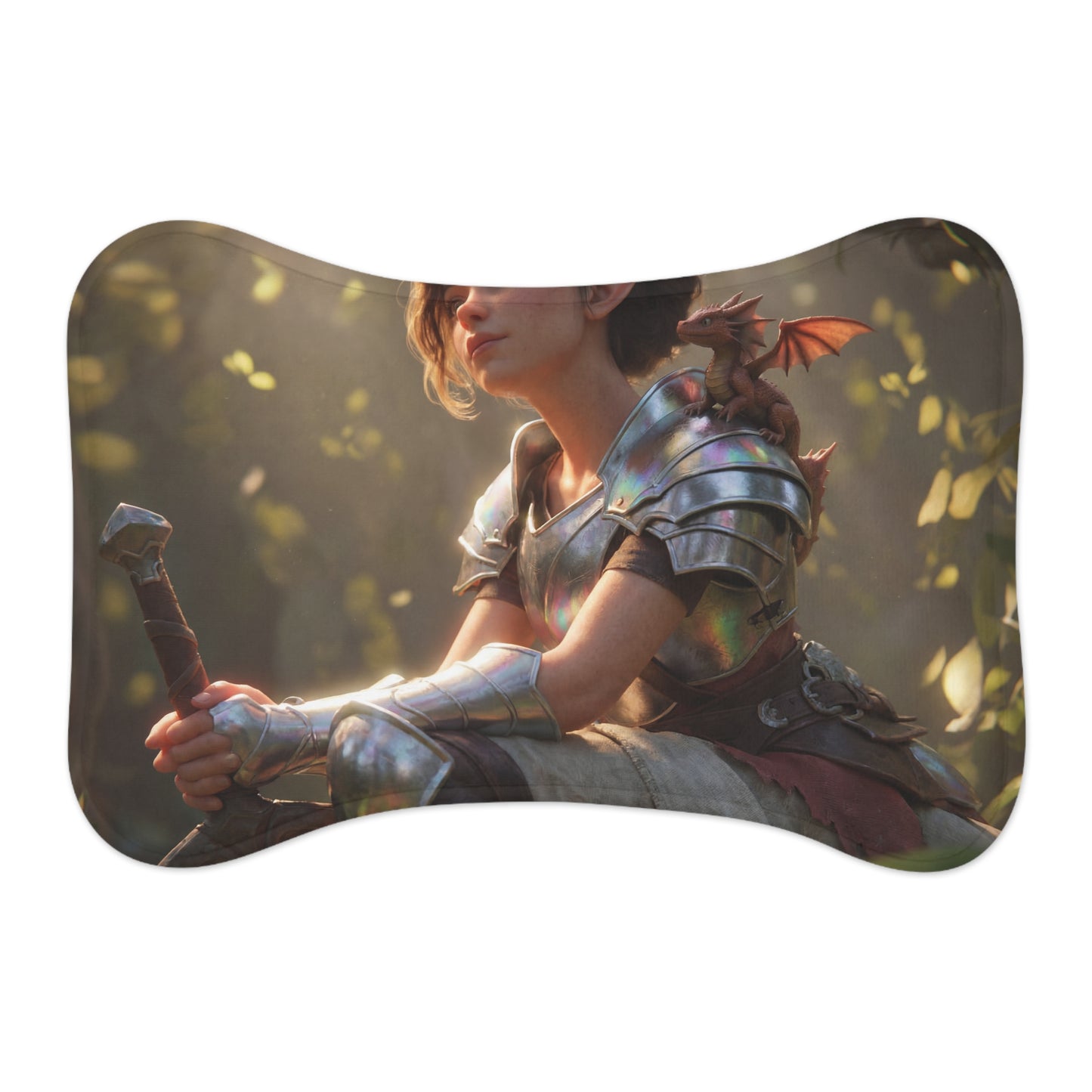 Elven Guardian with Dragon Pet Feeding Mats – Iridescent Armor and Forest Companion