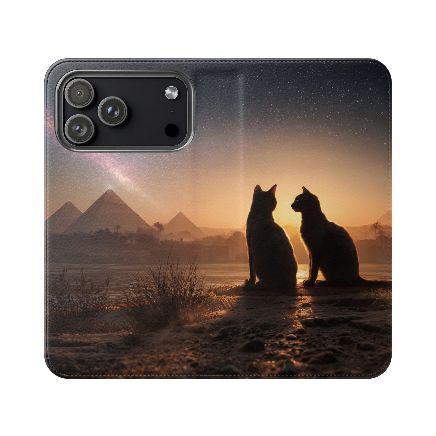 Pharaoh Cats Flip Cases – Starry Nile Guardians on the Bank