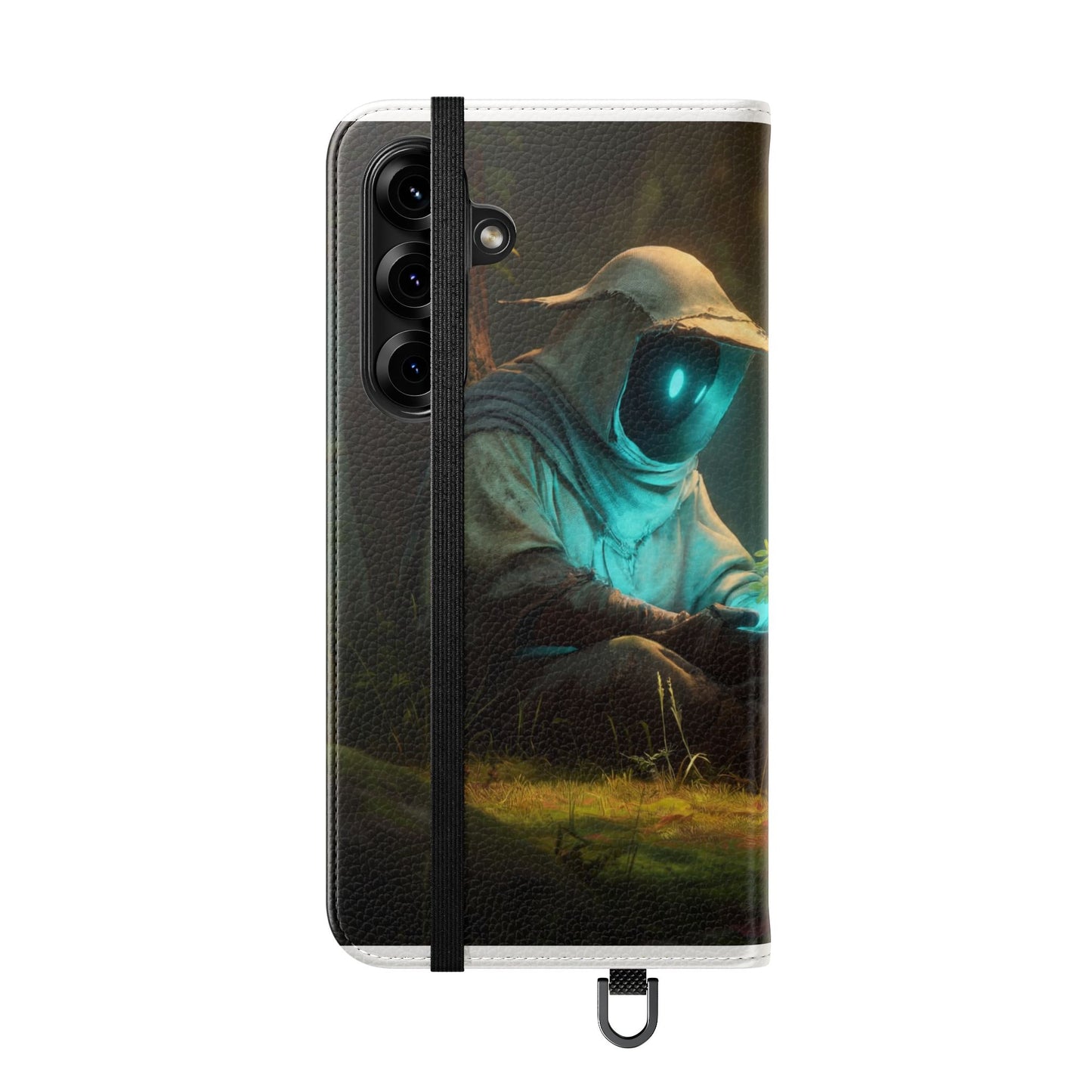 Glowing Orb Hooded Guardian Flip Cases – Bioluminescent Forest Keeper