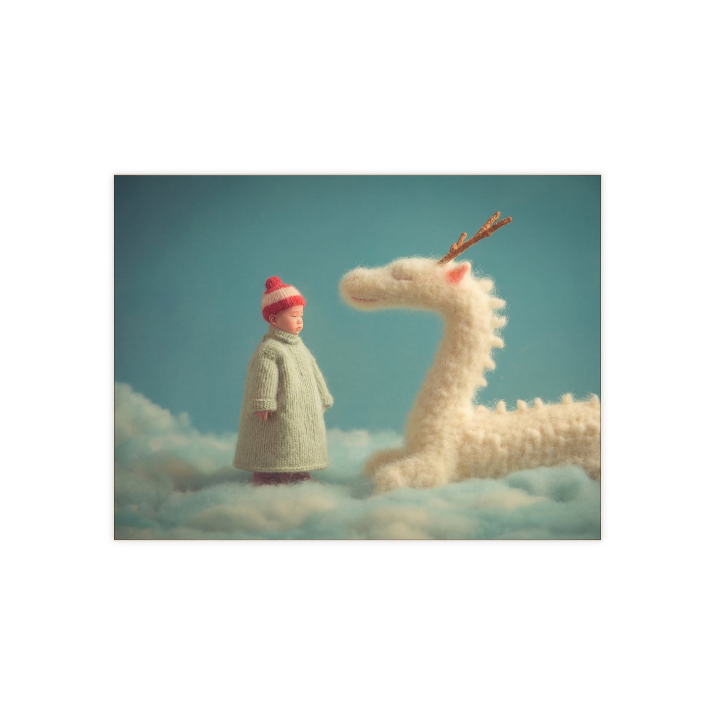 Knitted Dragon and Child Ceramic Photo Tile – Quiet Skyward Whispers