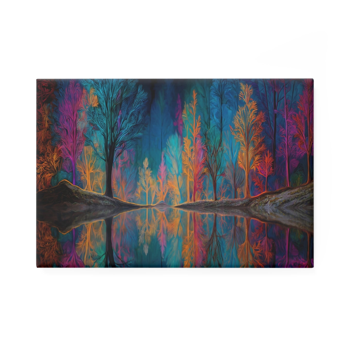 Chromatic Forest Reflection Button Magnet, Rectangle (1 & 10 pcs) – Mirror Worlds in Midnight