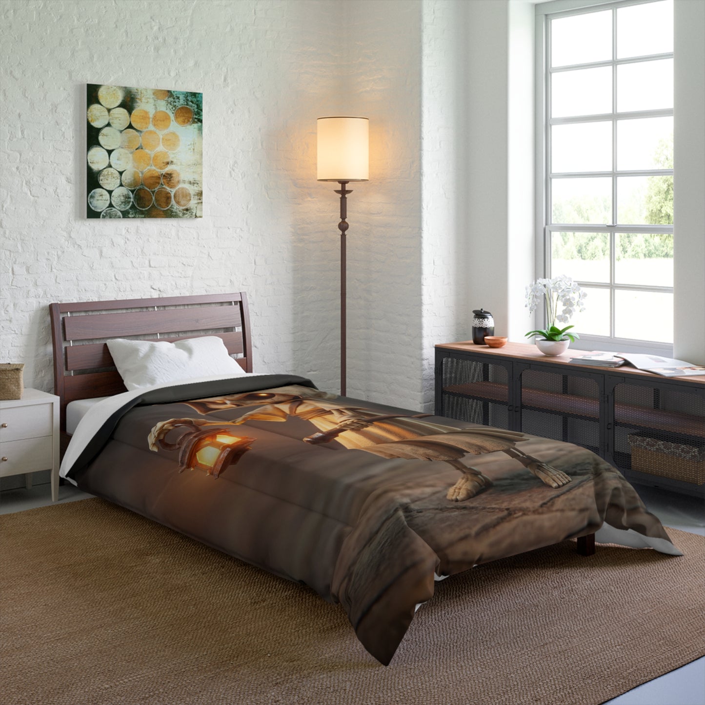 Lantern-Bearing Reaper Comforter – Warm Glow in the Shadowed Hour