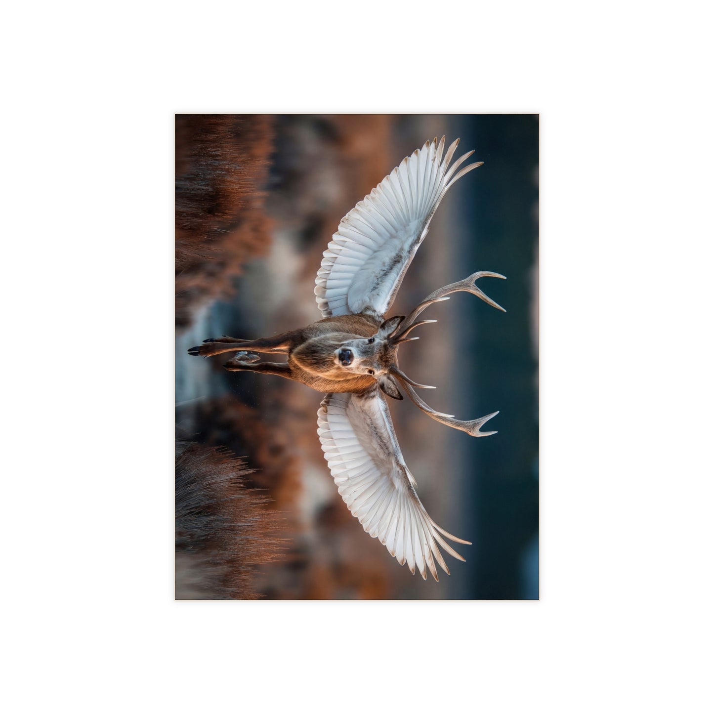 Winged Stag Ceramic Photo Tile – Forest Spirit in Flight
