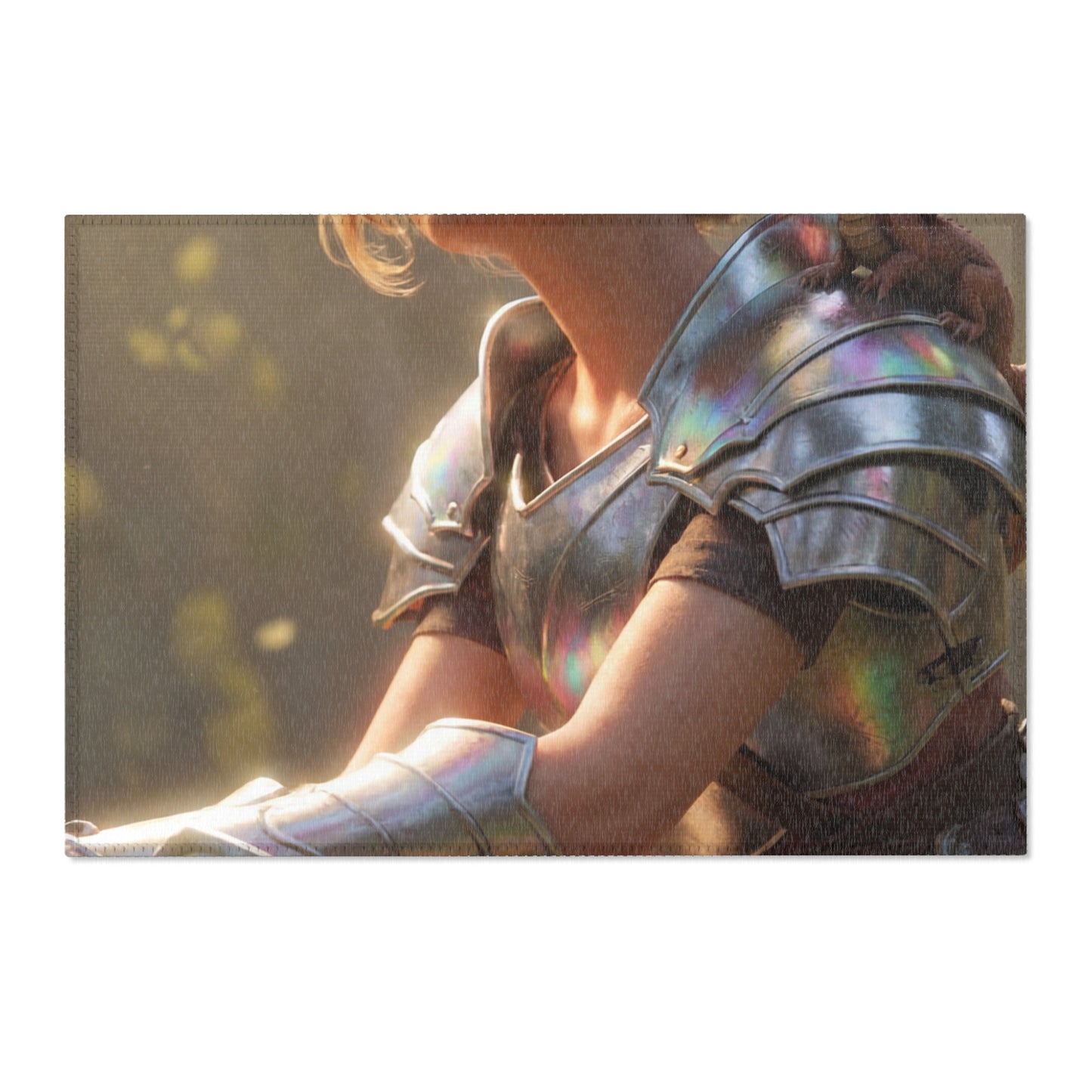 Elf Knight with Dragon Companion Area Rugs – Sunlit Forest Sanctuary