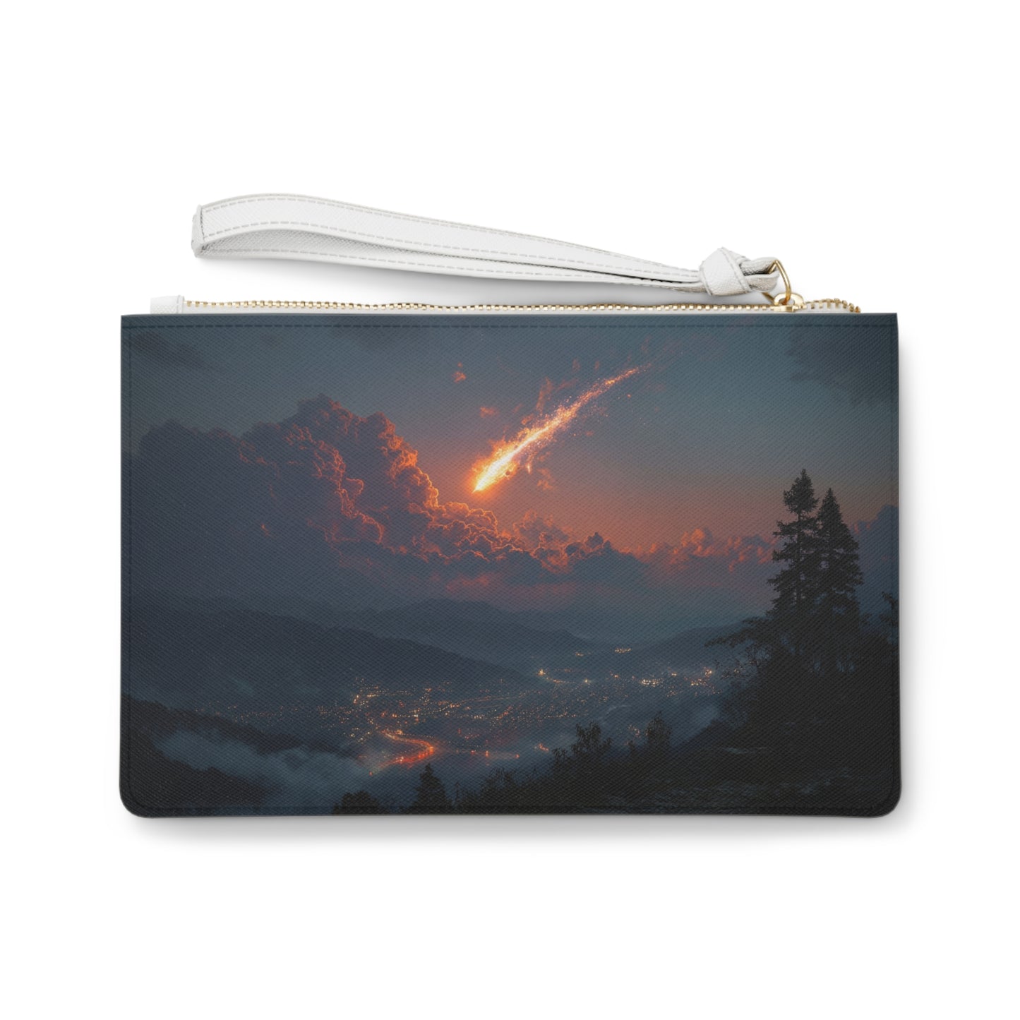 Celestial Firefall Clutch Bag – Twilight Meteor Over Mountain Vale