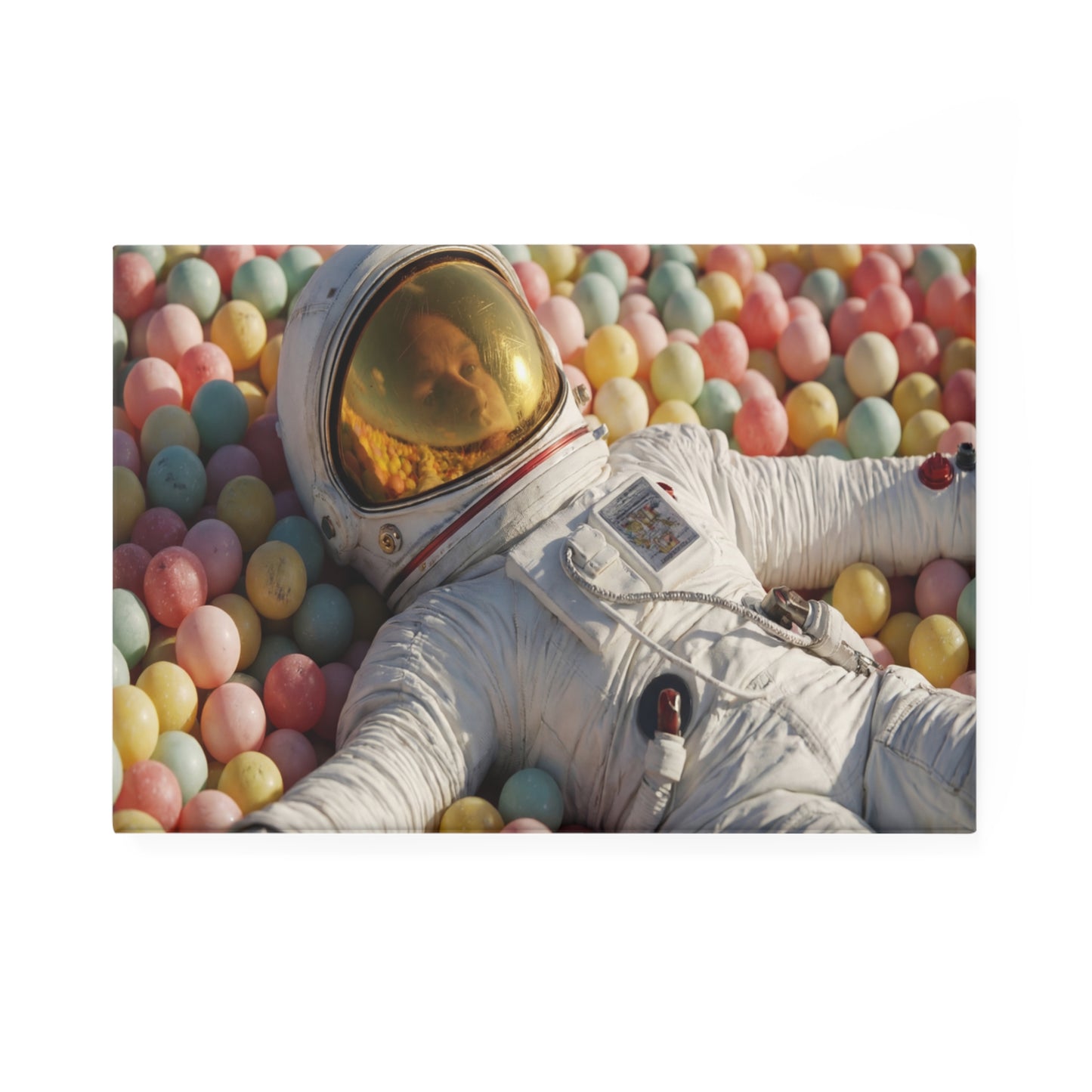 Astronaut in Pastel Ball Pit Button Magnet, Rectangle (1 & 10 pcs) – Weightless Wonderland