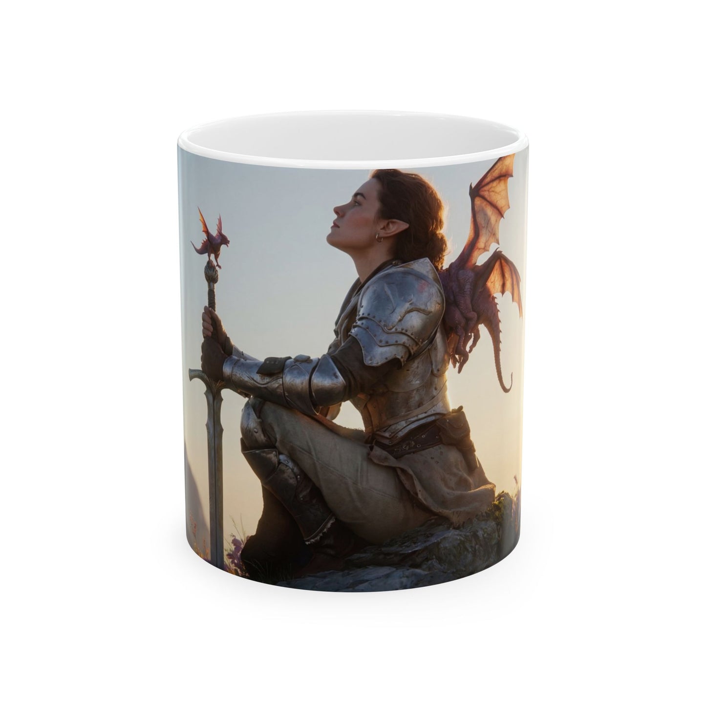 Dragon Sentinel Ceramic Mug – Sunset Pact with the Sky