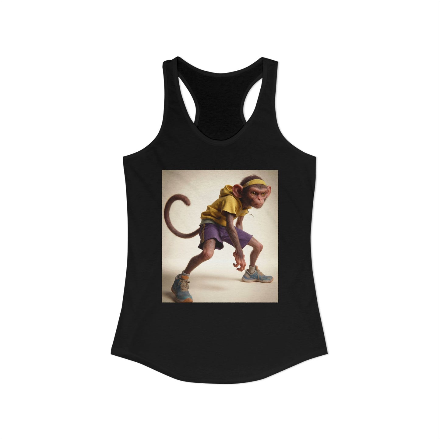 Sprinting Monkey Women's Ideal Racerback Tank – Yellow Hoodie and Purple Shorts Ready-to-Run