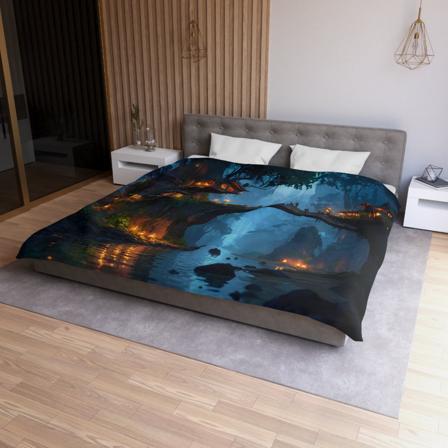 Whispering Canopy Duvet Cover – Moonlit Jungle Bridge Dreamscape