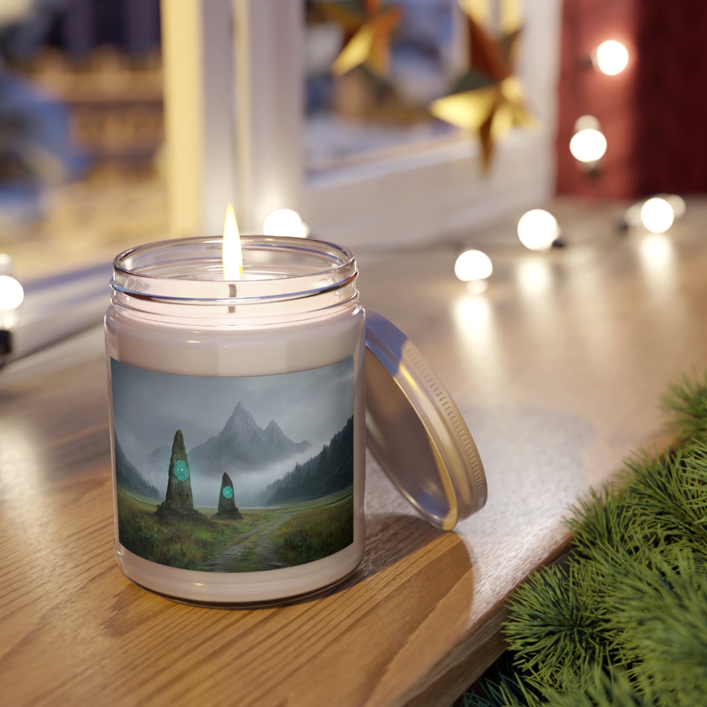 Ancient Portal Stones Scented Soy Candles with White Lid, 9oz – Whispering Mist Pathway