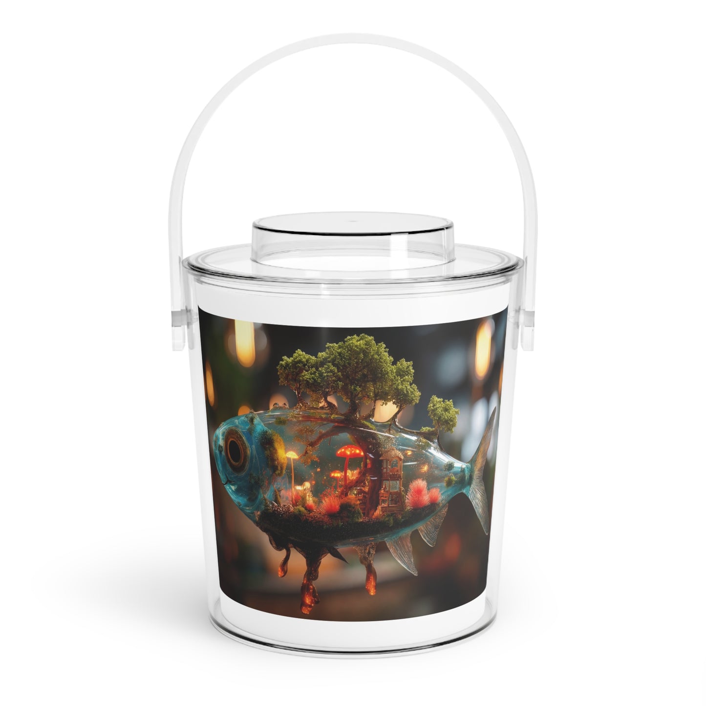 Forest Within Fish Ice Bucket with Tongs – Bioluminescent Underwater Sanctuary