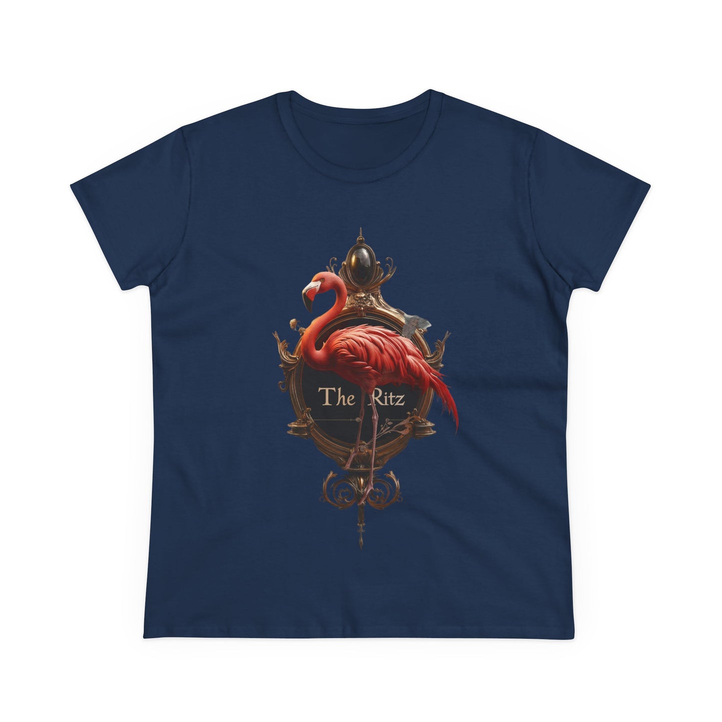 Scarlet Flamingo Ornate Clock Tee – The Ritz Midnight Sentinel Women's Midweight Cotton Tee