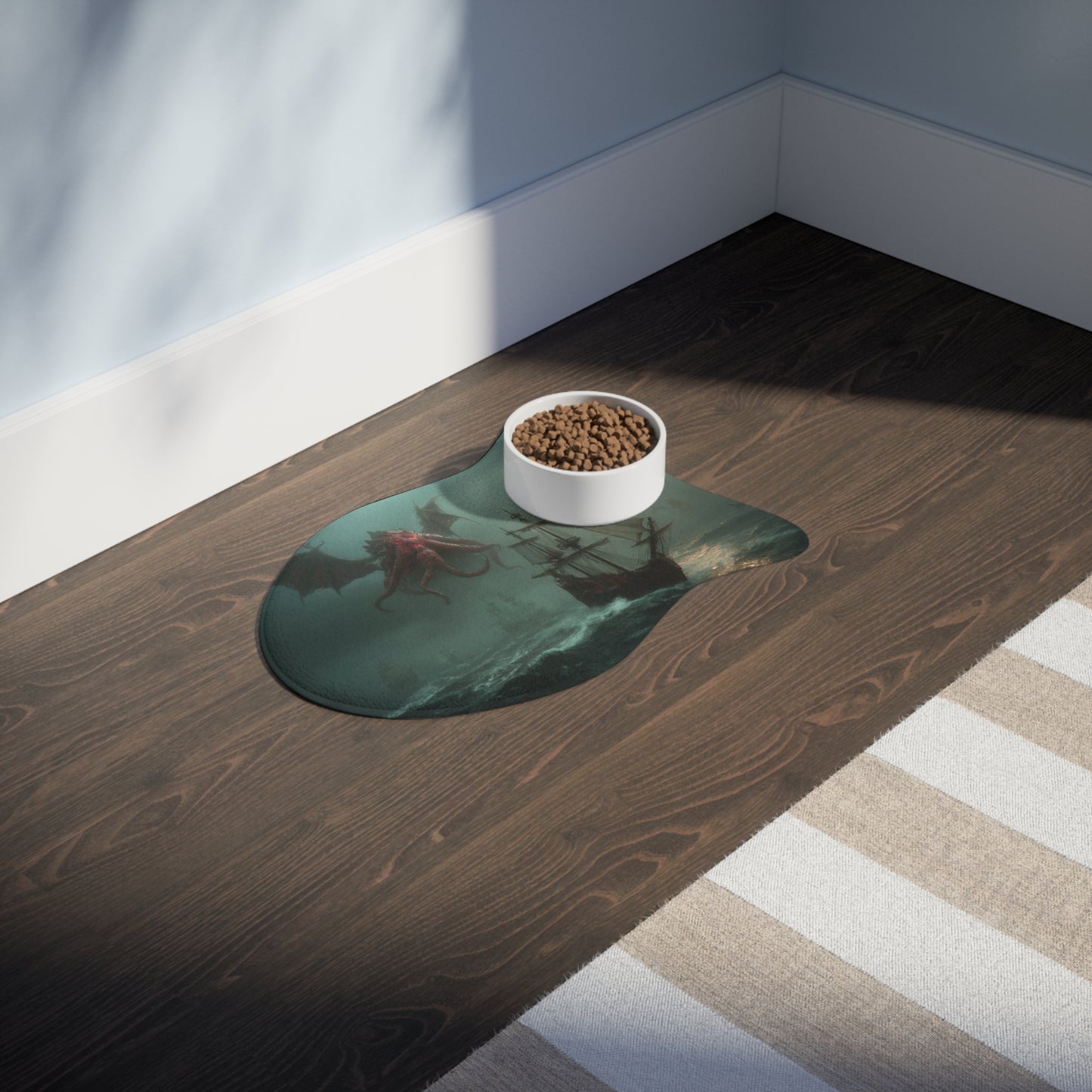 Crimson Leviathan Pet Feeding Mats – Storm-Caller Sea Monster Scene