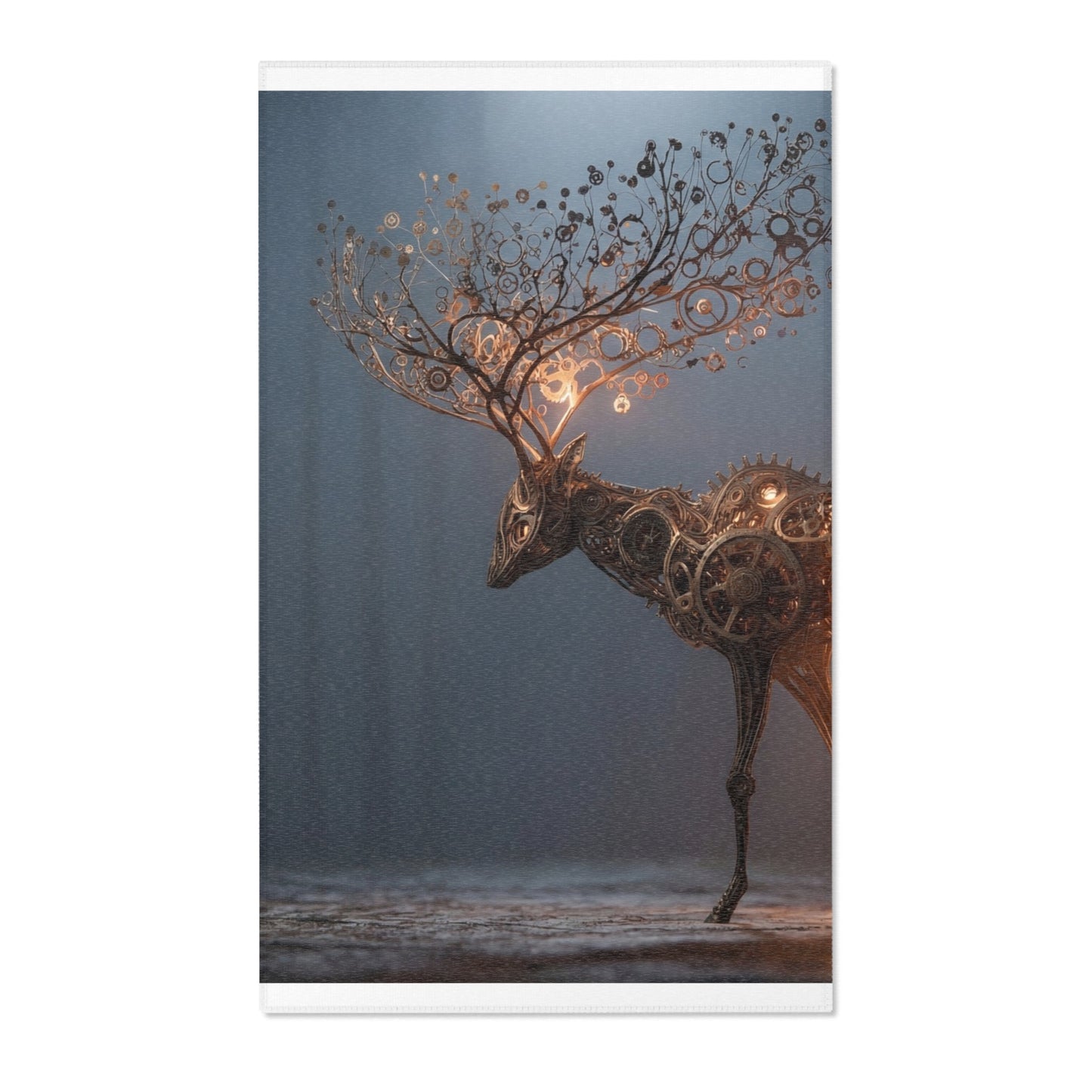 Clockwork Stag Area Rug – Luminescent Forest Sentinel