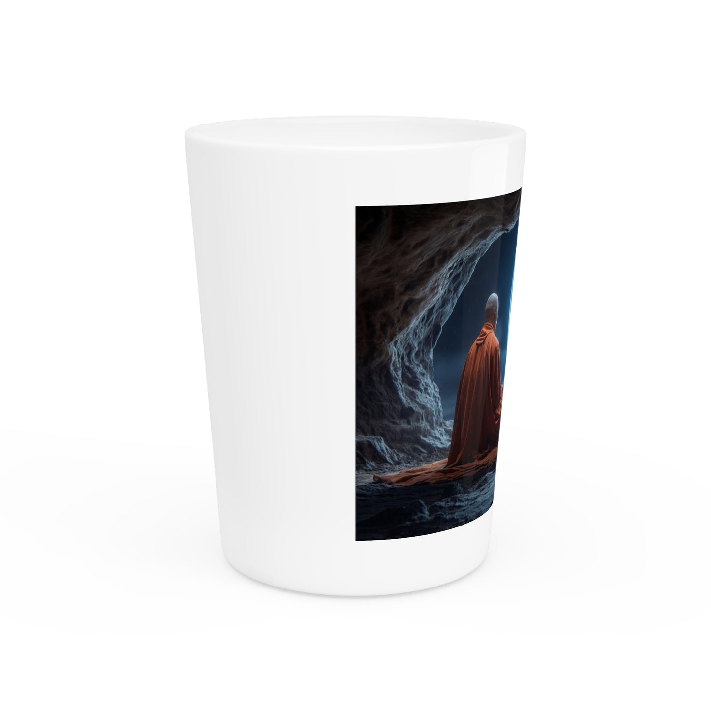 Moonlit Monk Shot Glass – Serene Cave Meditation Scene