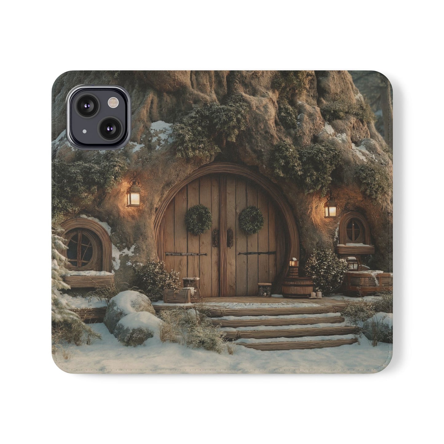 Hobbit Hole Flip Cases – Cozy Winter Doorway Scene