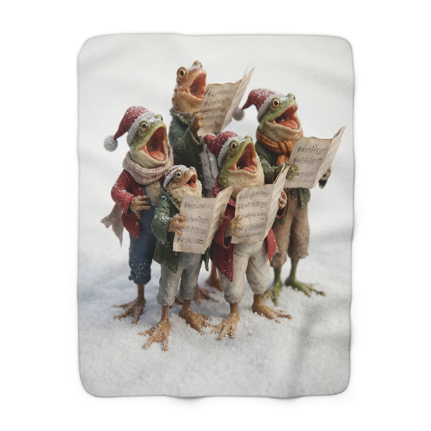 Frogs in Snow Choir Sherpa Fleece Blanket – Winter Carolers in Frosty Harmony